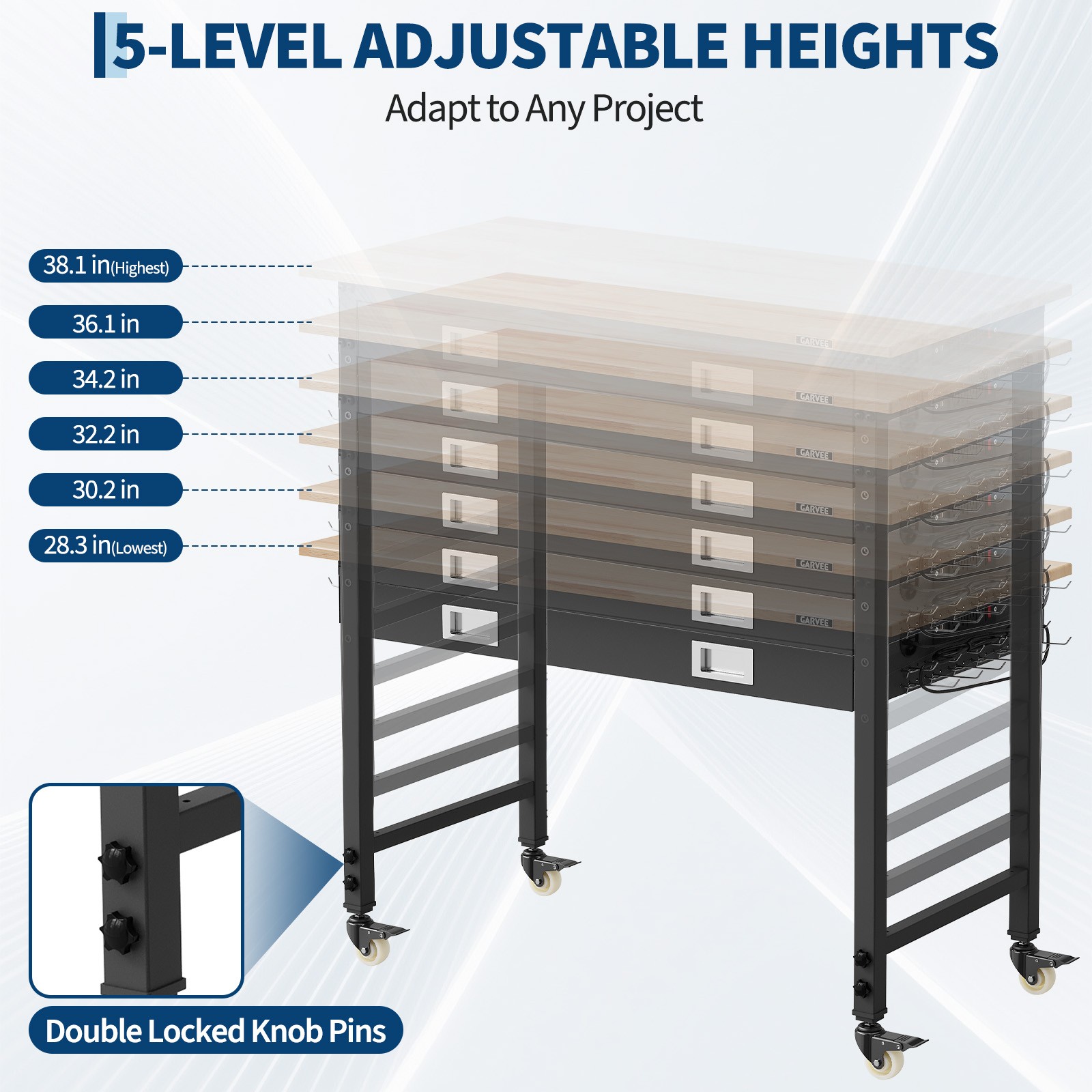 Adjustable Height Workbench 48×24” HeavyDuty Steel Garage Work Table ETL Outlet