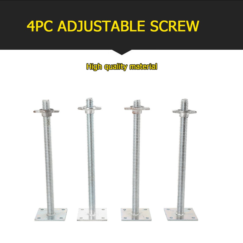 4 Pack 18″ Scaffolding Leveling Jack with Base Plate Screw Solid Stem Adjustable