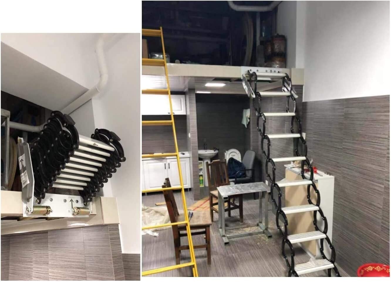 10+2 Steps Wall Mounted Folding Ladder Loft Stair Attic Folding Ladder Staircase