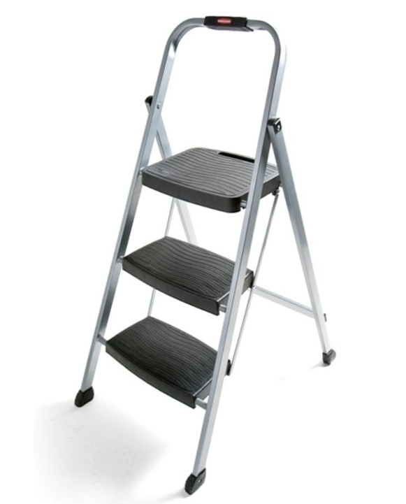 Rubbermaid RM-3W 3-Step Stool Ladder, Silver Step Steel Plastic