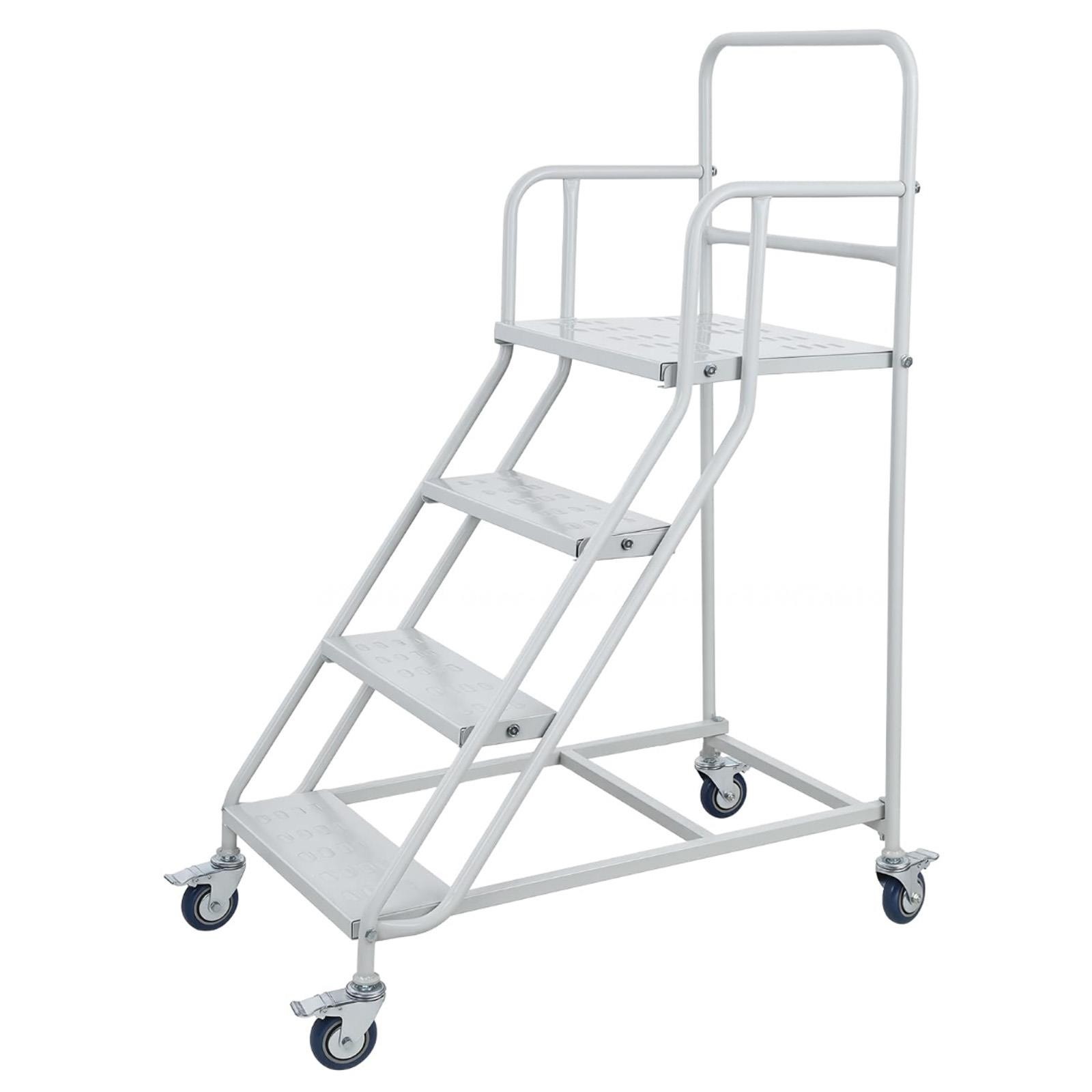 4 Steps Rolling Stair 50″ Industrial Warehouse Ladder Floor Standing Stair 880Lb