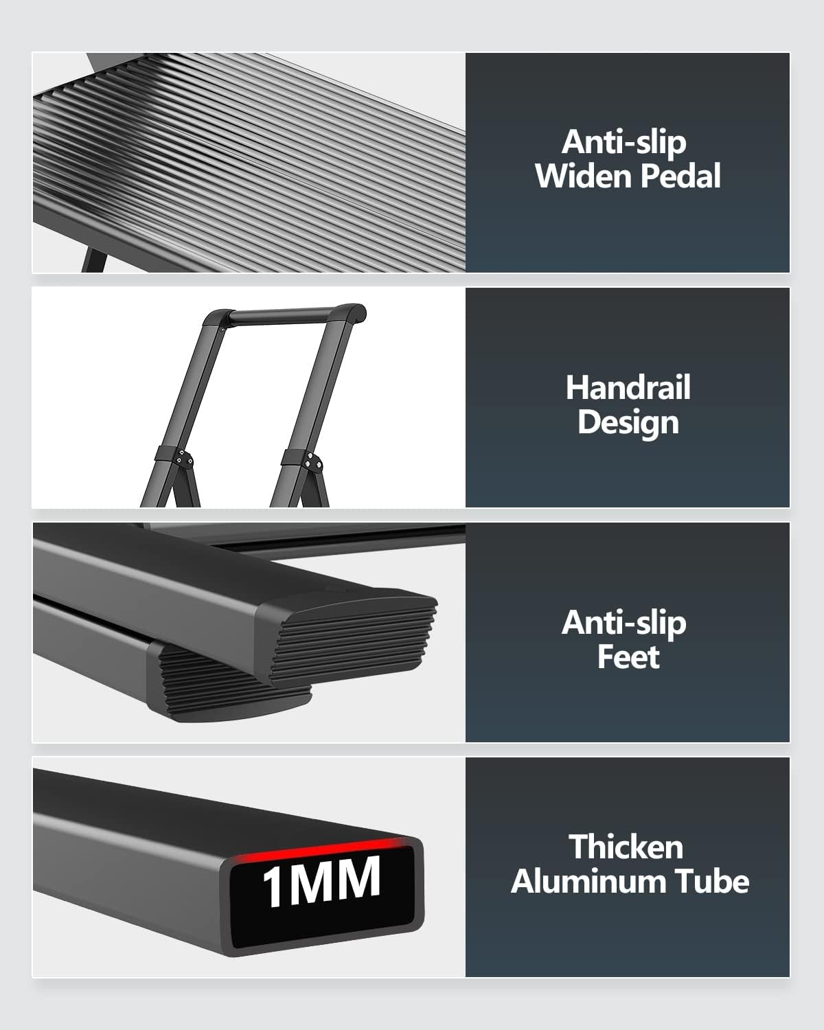 WOA 5 Step Ladder, Ladders for Home, Anti-Slip Pedals, 5 Step, Black
