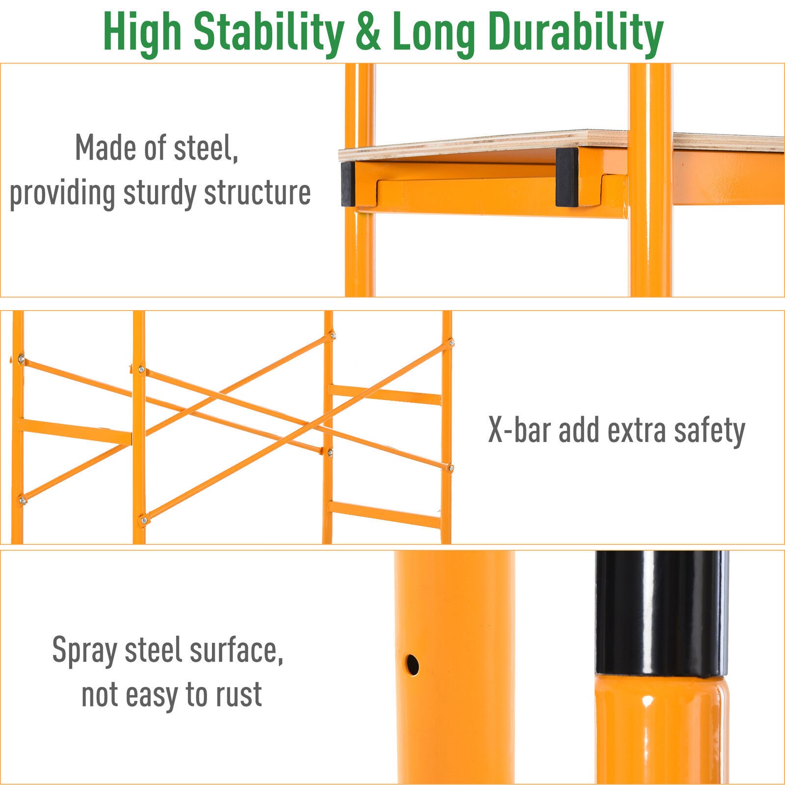 4-Step Scaffold Scaffolding Ladder Work Platform Steel Jobsite Mobile Wheels