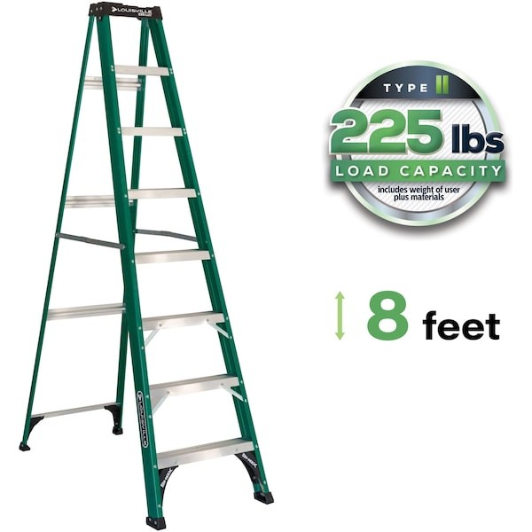 Louisville Fs4008 8 Ft Fiberglass Stepladder, 225 Lb Capacity