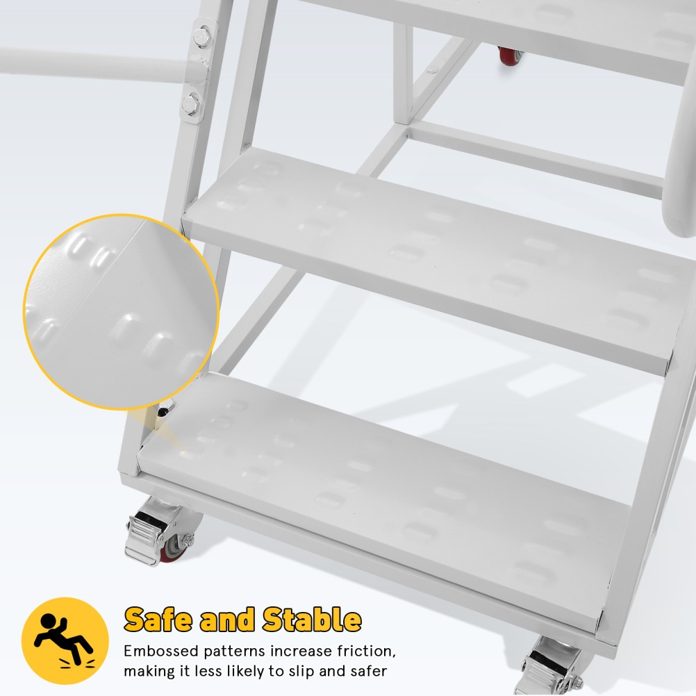 6 Steps 1213lbs Steel Rolling Platform Step Ladder with Safety Guardrail Fence
