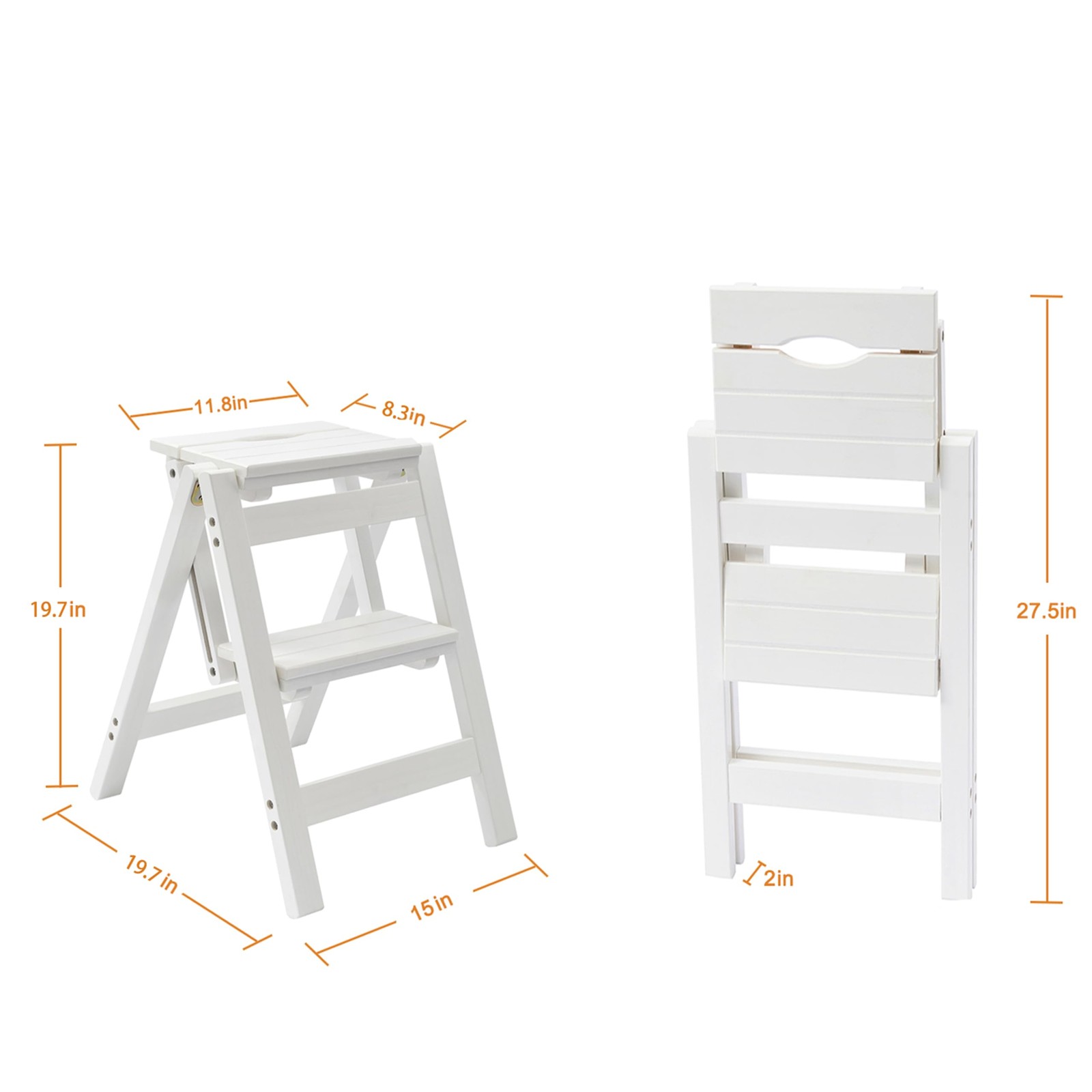 2 Step Folding Stool, Wooden Collapsible Closet 2STEP, 2 Tier-natural