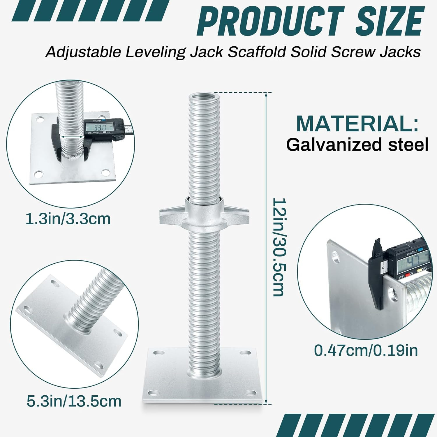 4 Pack 12Inch Adjustable Leveling Jacks Scaffolding Hollow Screw Jacks with Base