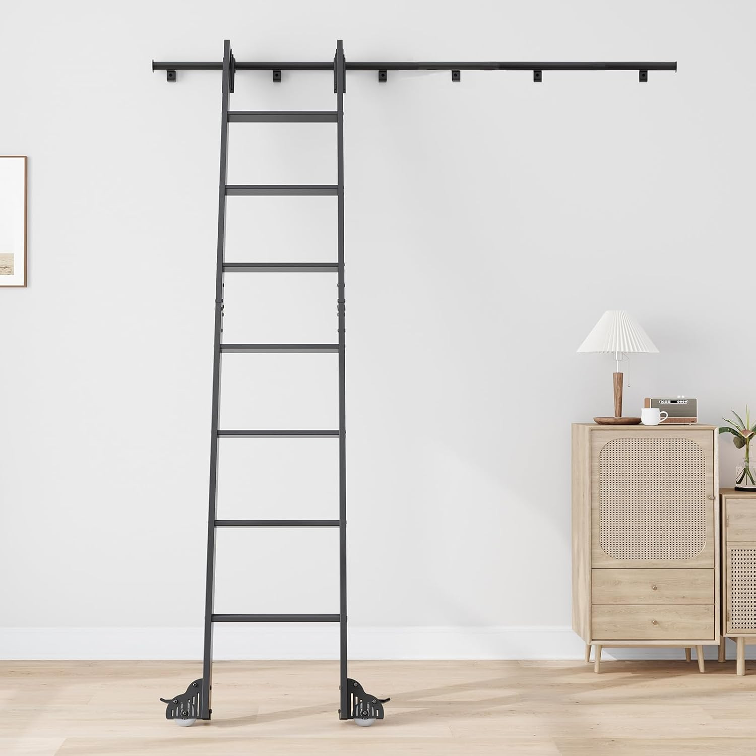 Aluminum 96″ Rolling Library Step Ladder & 8FT Sliding Track Kit