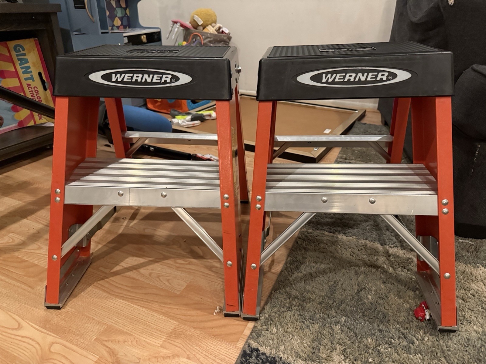 Werner Folding Step Stool/Step Ladder Platform Red & Silver Aluminum (2-Pack)