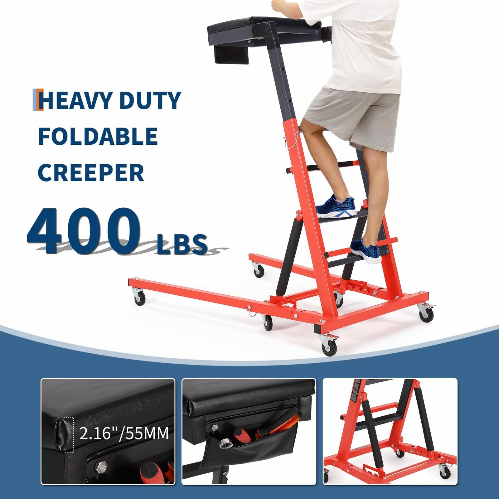 Top Automotive Creeper 400LB Foldable 6Casters For Garage Auto Repair Heavy Duty