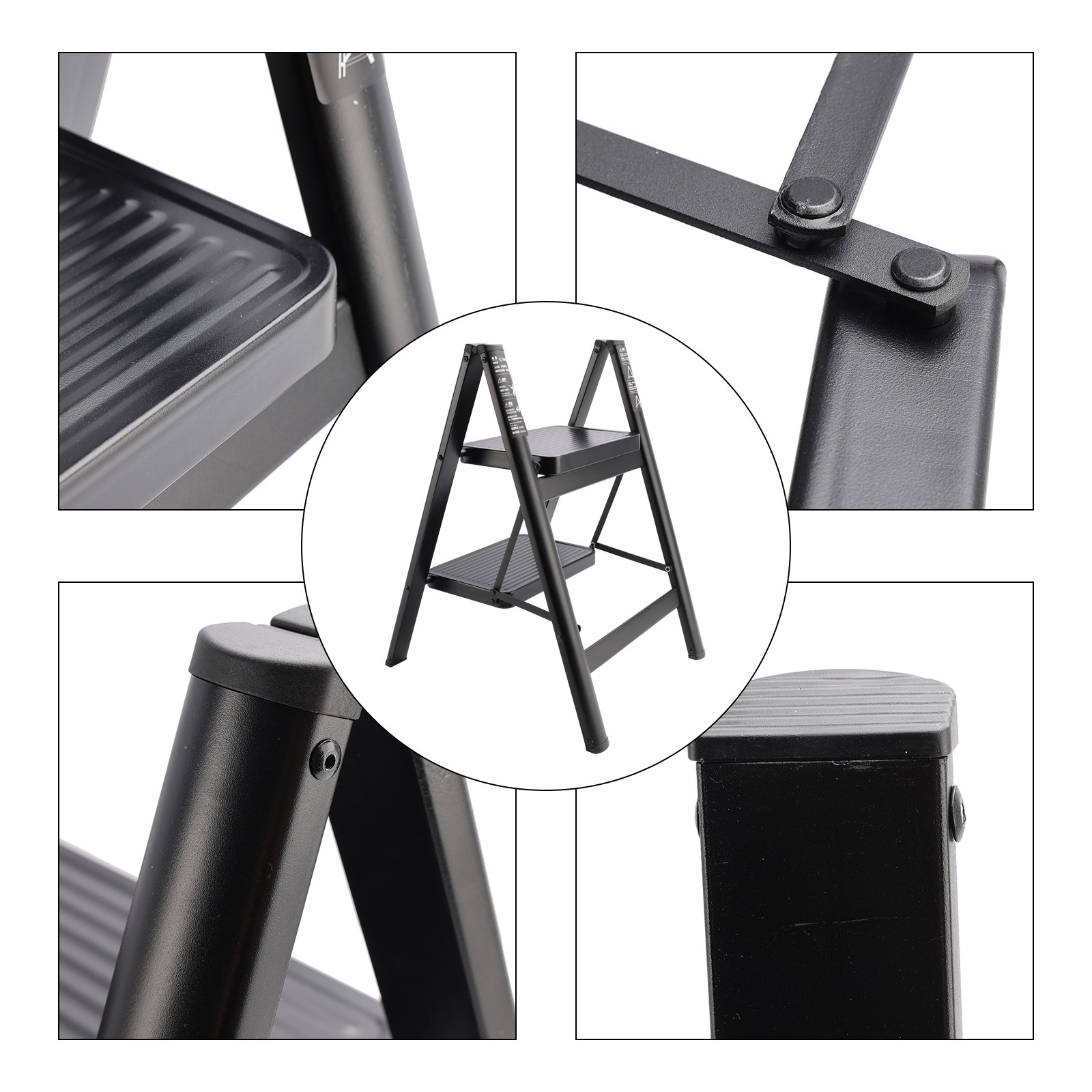 Stepladder, 2 Tiers, Foldable, Aluminum, Wide, Lightweight, Compact, Ladder,