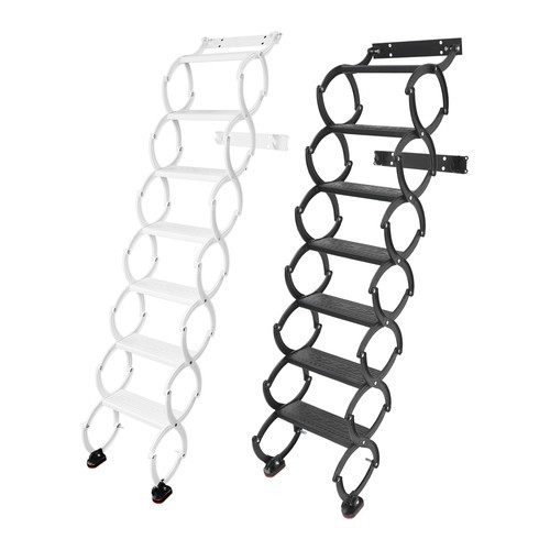 Retractable Folding Stair 7-Steps Wall Mounted Folding Ladder Black/White NEW