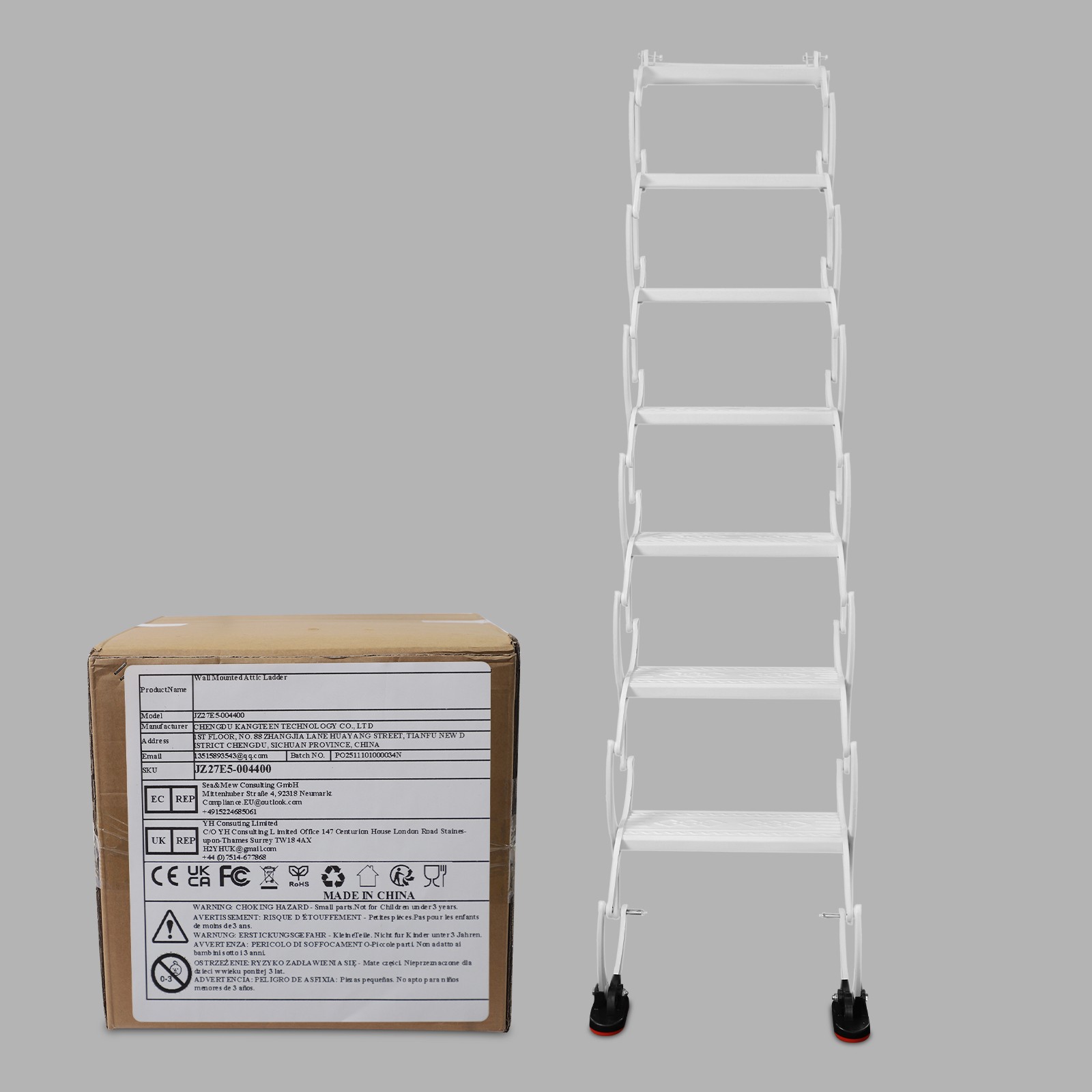 7-Steps Villa Retractable Folding Stair Wall Mounted Folding Ladder Step Ladders