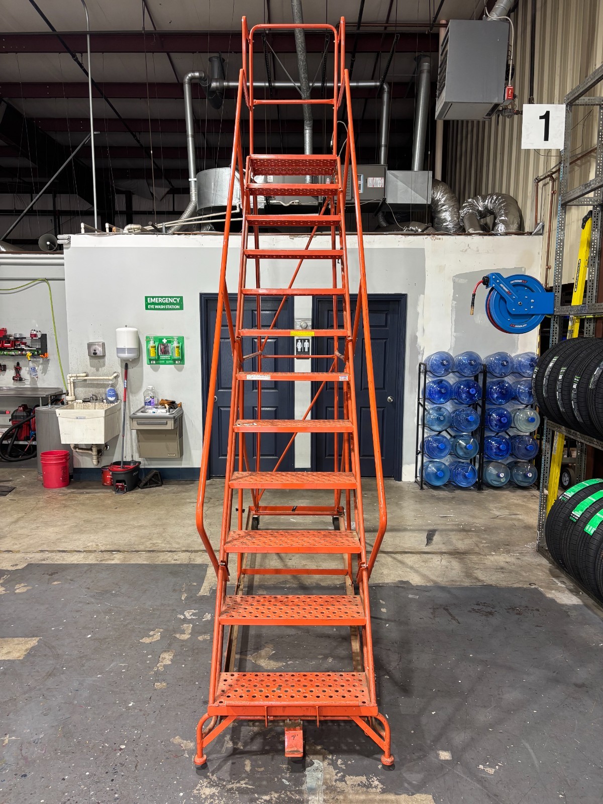 Rolling Warehouse Ladder Steel Platform Cart with Handrails & Wheels