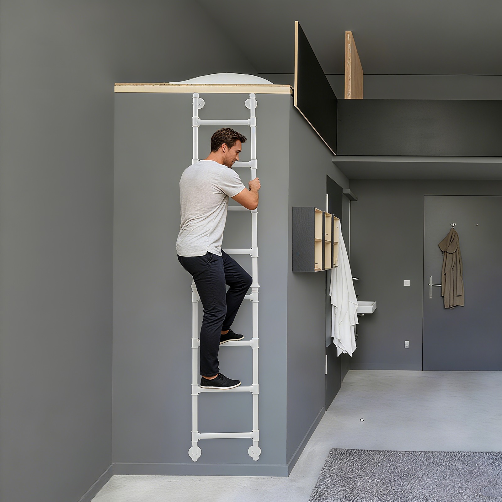 8-Step Ladder Bunk Bed Attic Ladder Wall-mounted High Loft Attic Step Ladders