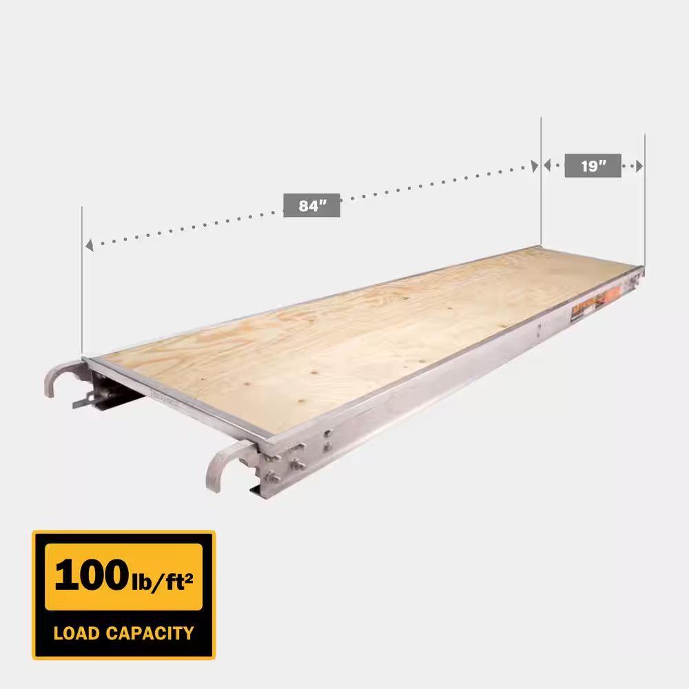 7 Ft. L X 19 In. W Aluminum Scaffold Platform W/ 5/8 In. Plywood Plank, Reinforc