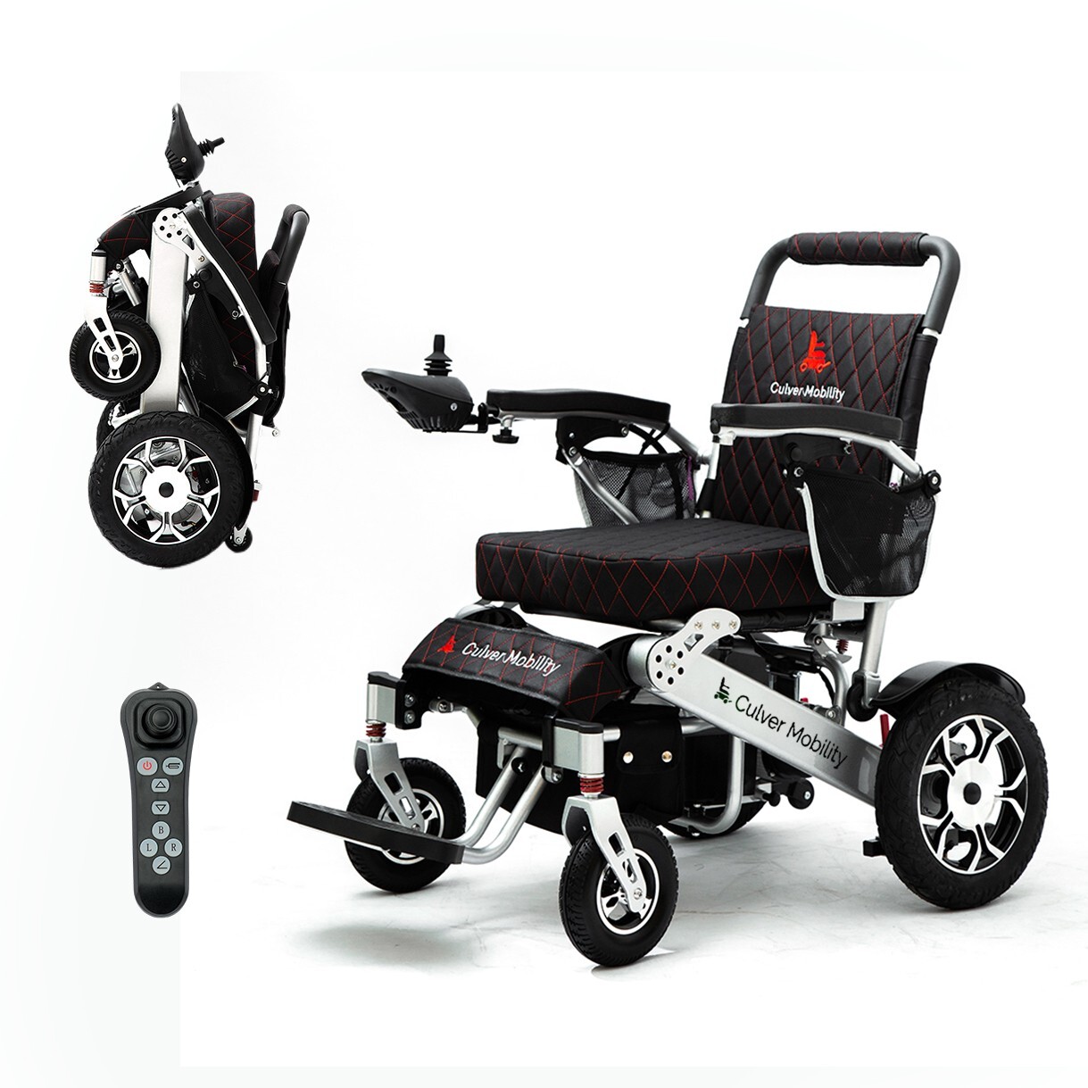 WOLF(Black Leather)-Folding Lightweight Heavy Duty Electric Wheelchair 330 lbs