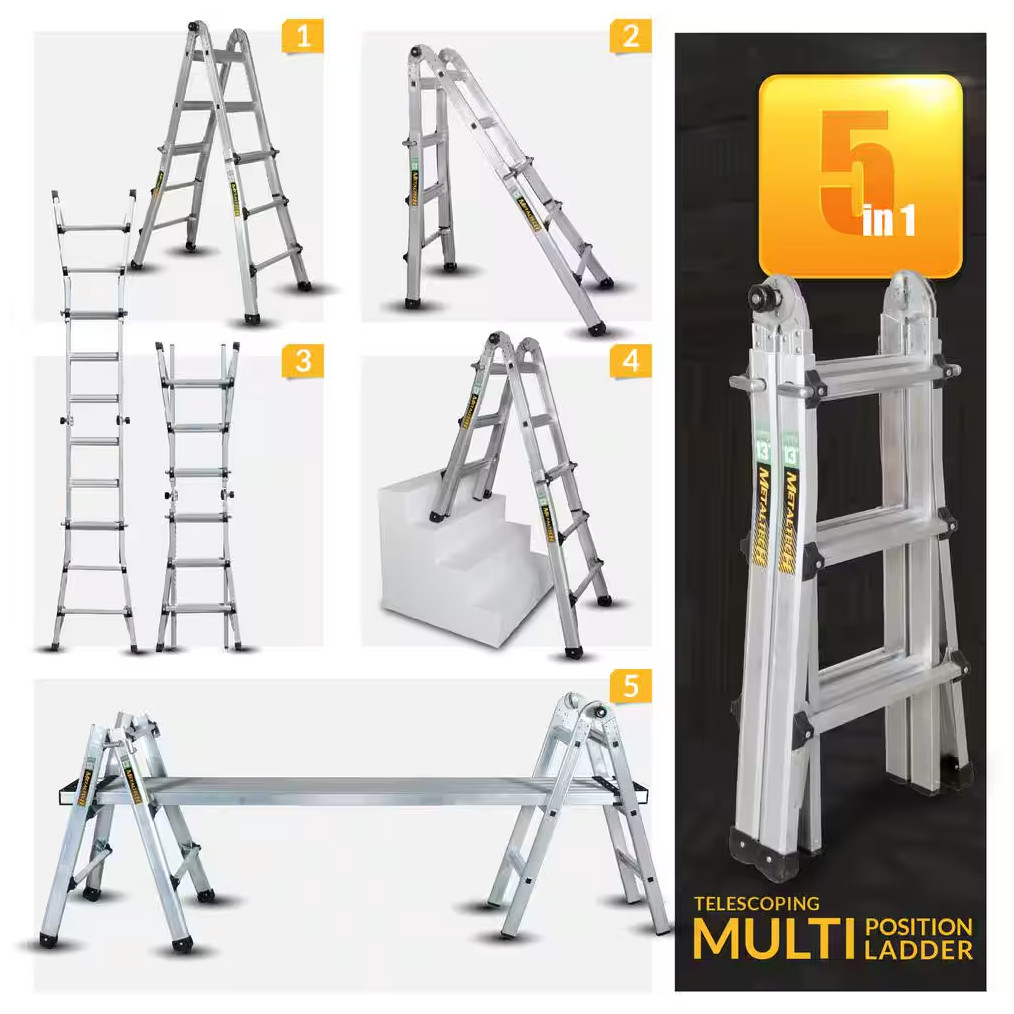 MetalTech Telescoping Ladder Multi-Position Weather Resistant 300 lbs. Load Cap