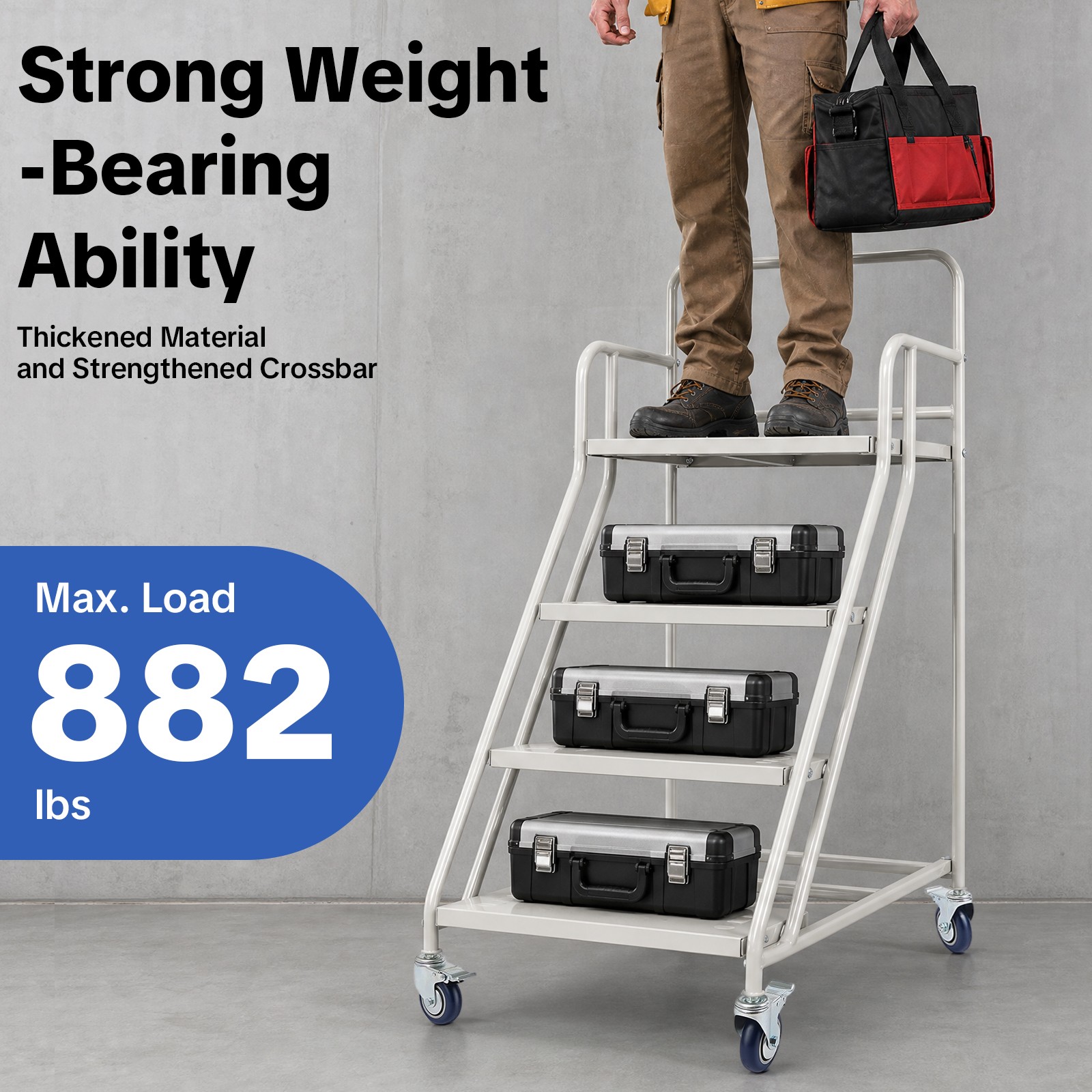 400kg 4 Step Rolling Stair Industrial & Warehouse Stair Ladder Floor Standing