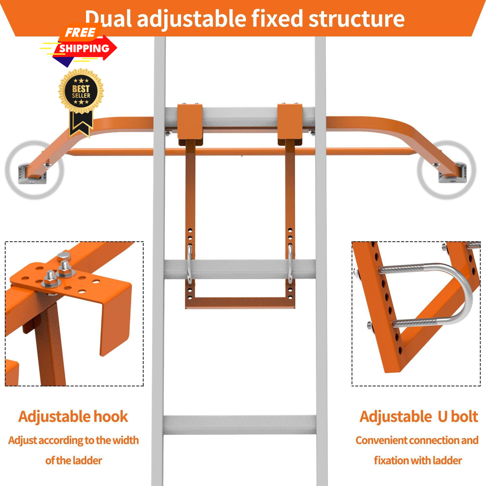 Ladder Stabilizer for Roof,Extended Accessory Orange-Steel