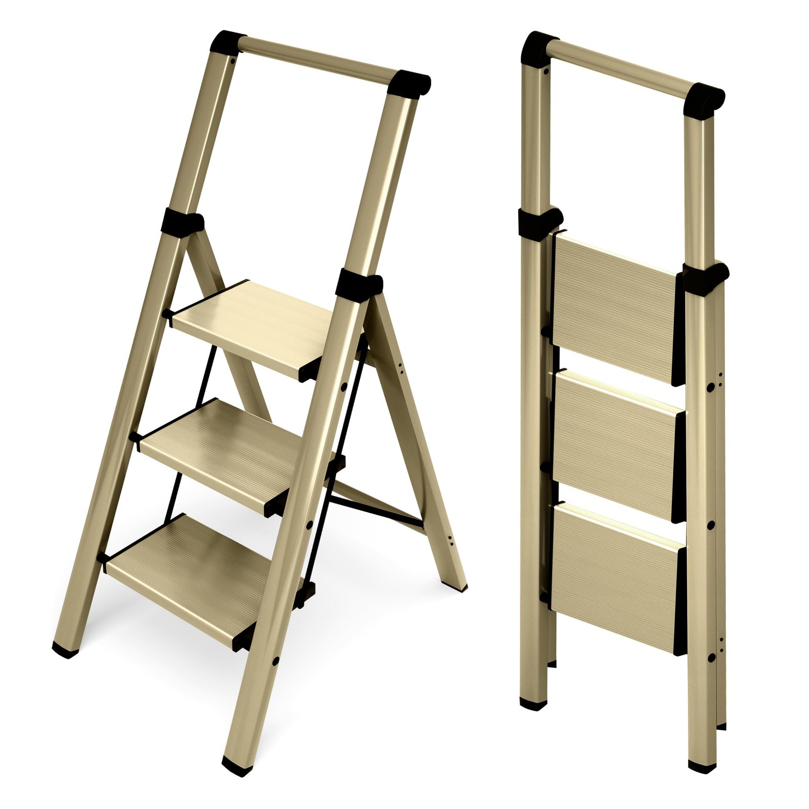 HillhutApex 3 Step Foldable Aluminum Ladder 3 With Handrail, Gold