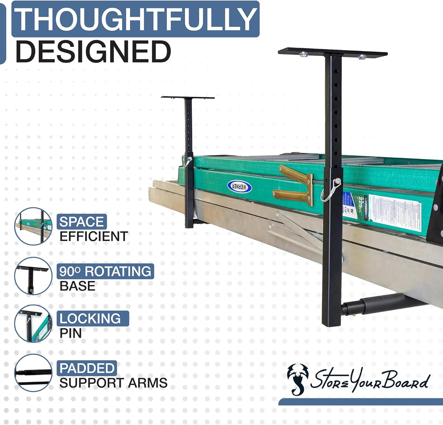 Adjustable Overhead Ladder Rack – Garage Organizer Ladder Shelf for Step & Exten