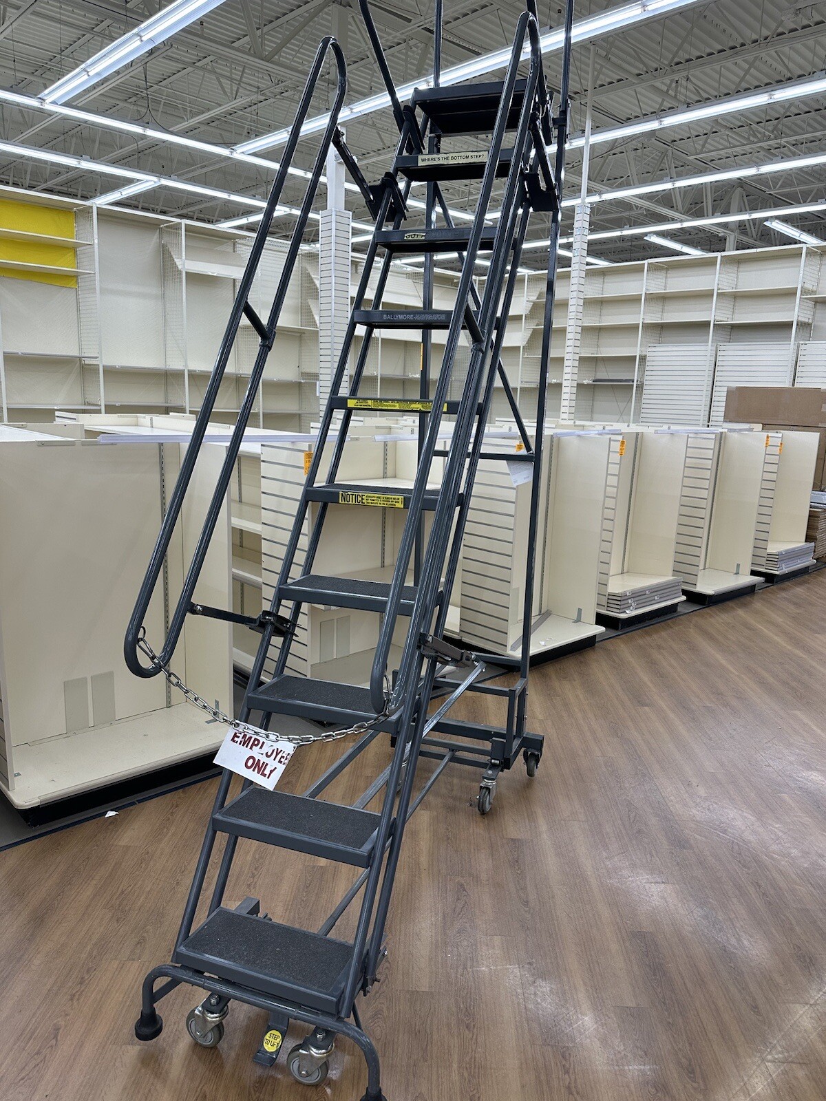 Ballymore 133in H Steel Rolling Ladder-10 Step Perforated-450lb Load Cap!!-Tags