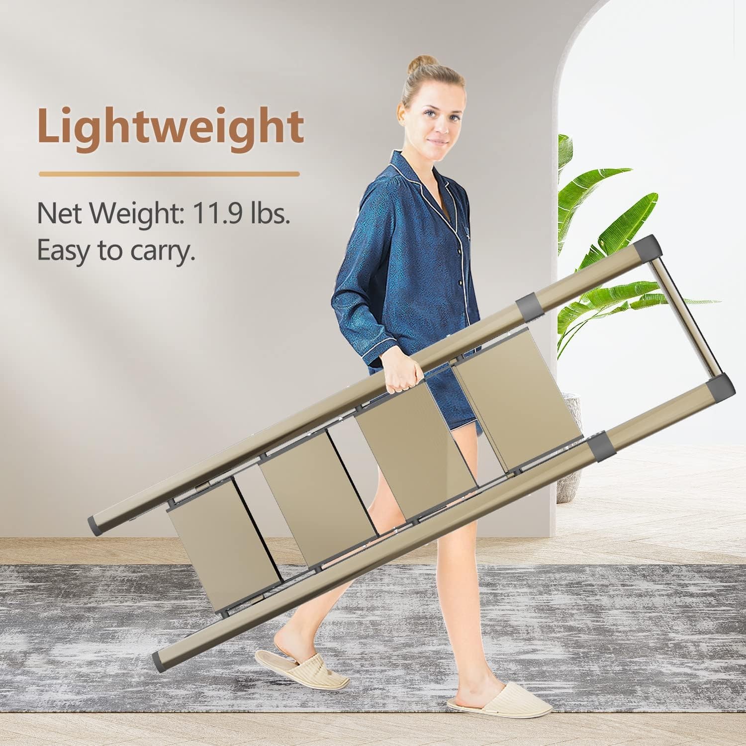 GameGem 4 Step Ladder, Folding Stool with Anti-Slip and 4 Step, Gold