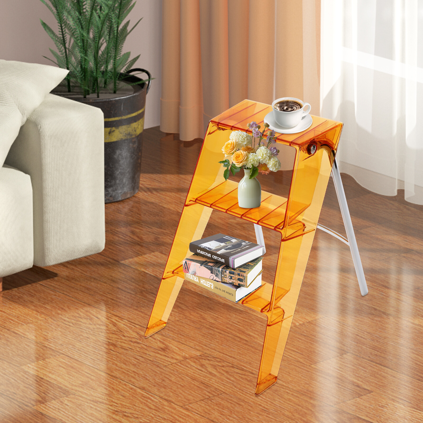 3-Step Folding Step Stool 100 kg Capacity PC & Iron Orange