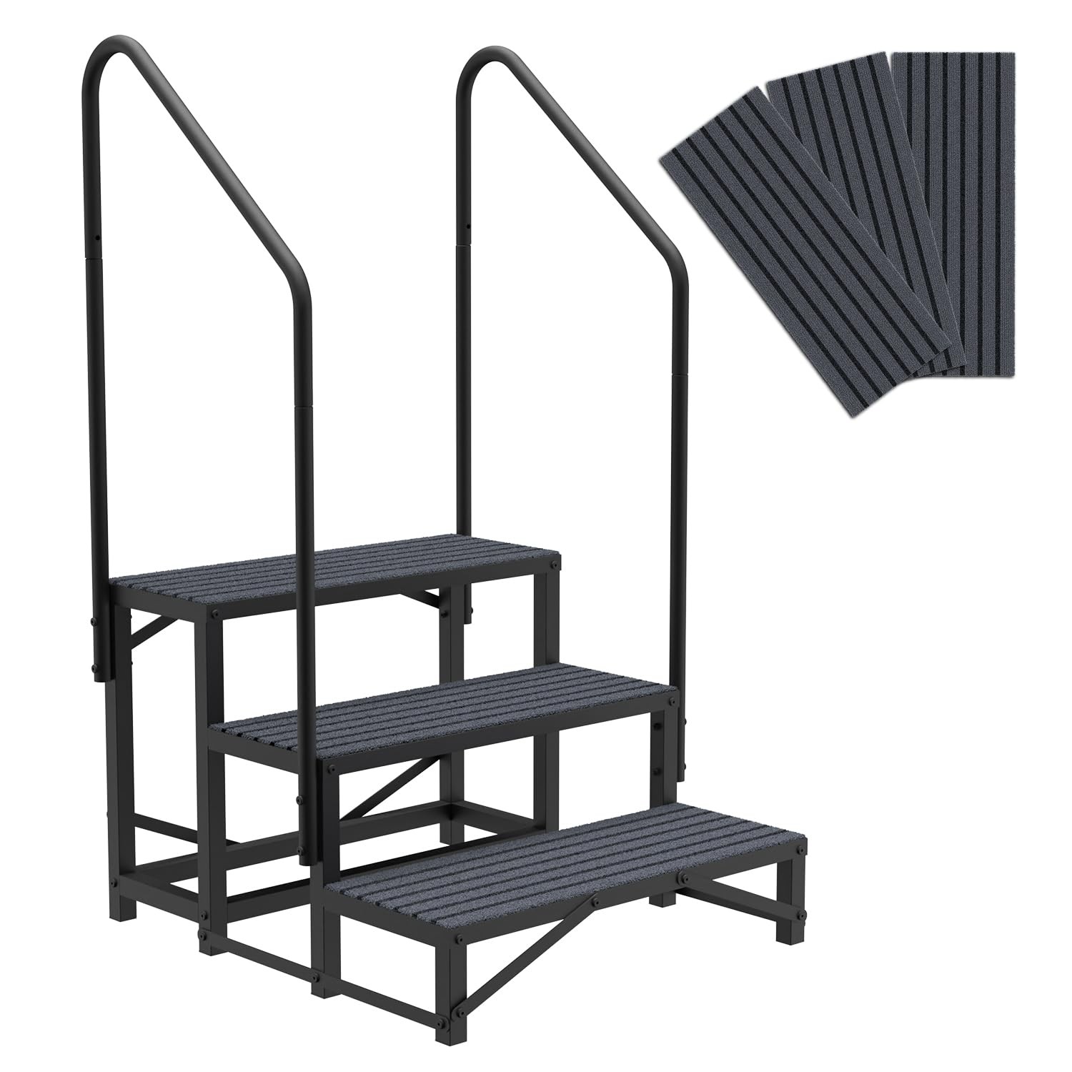 RV Steps with Handrail 3 Steps for Camper Trailer Mobile Home 660lbs Capacity