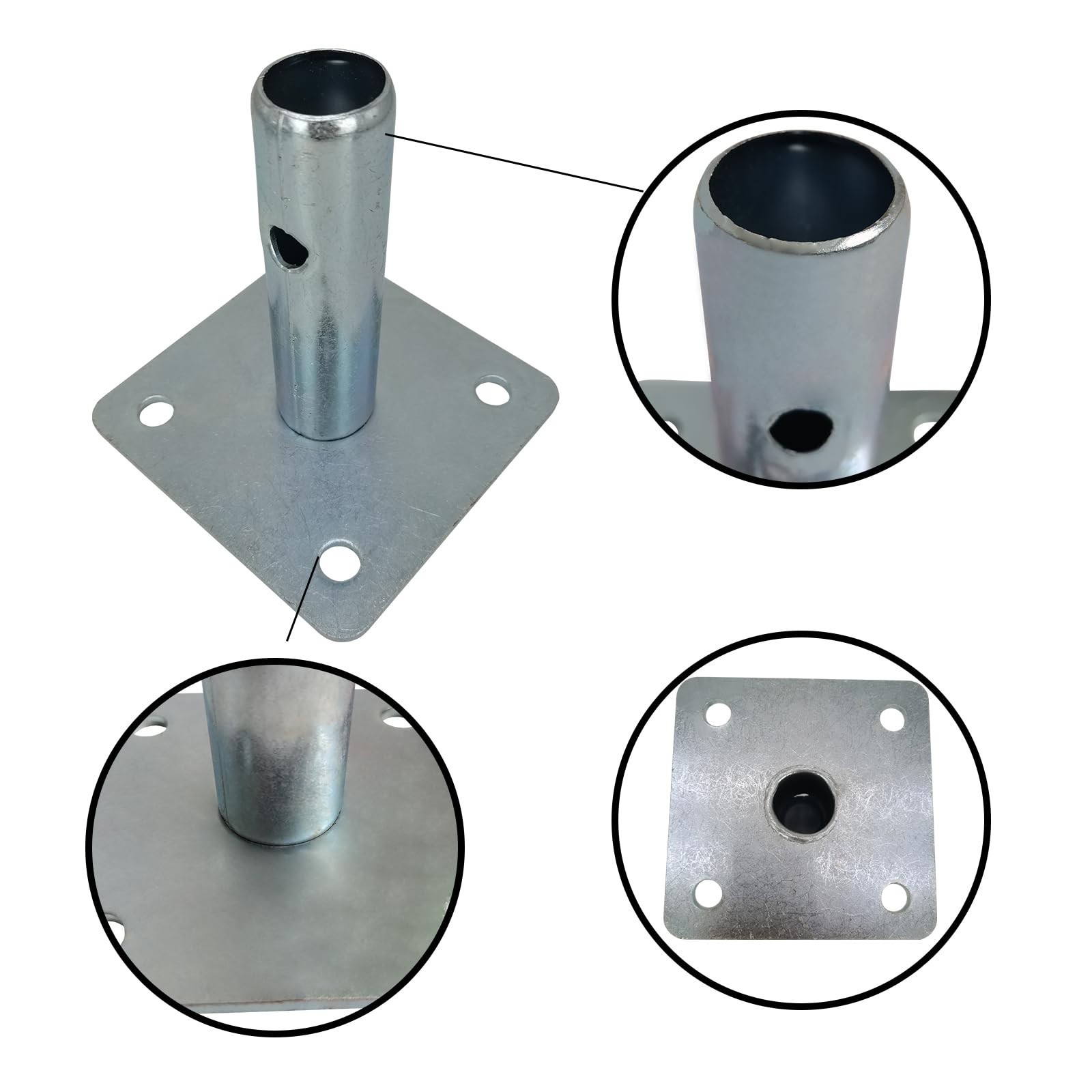 4 PCS Galvanized Scaffold Base Plates with Pins for Baker Scaffolding – 1.375″ S