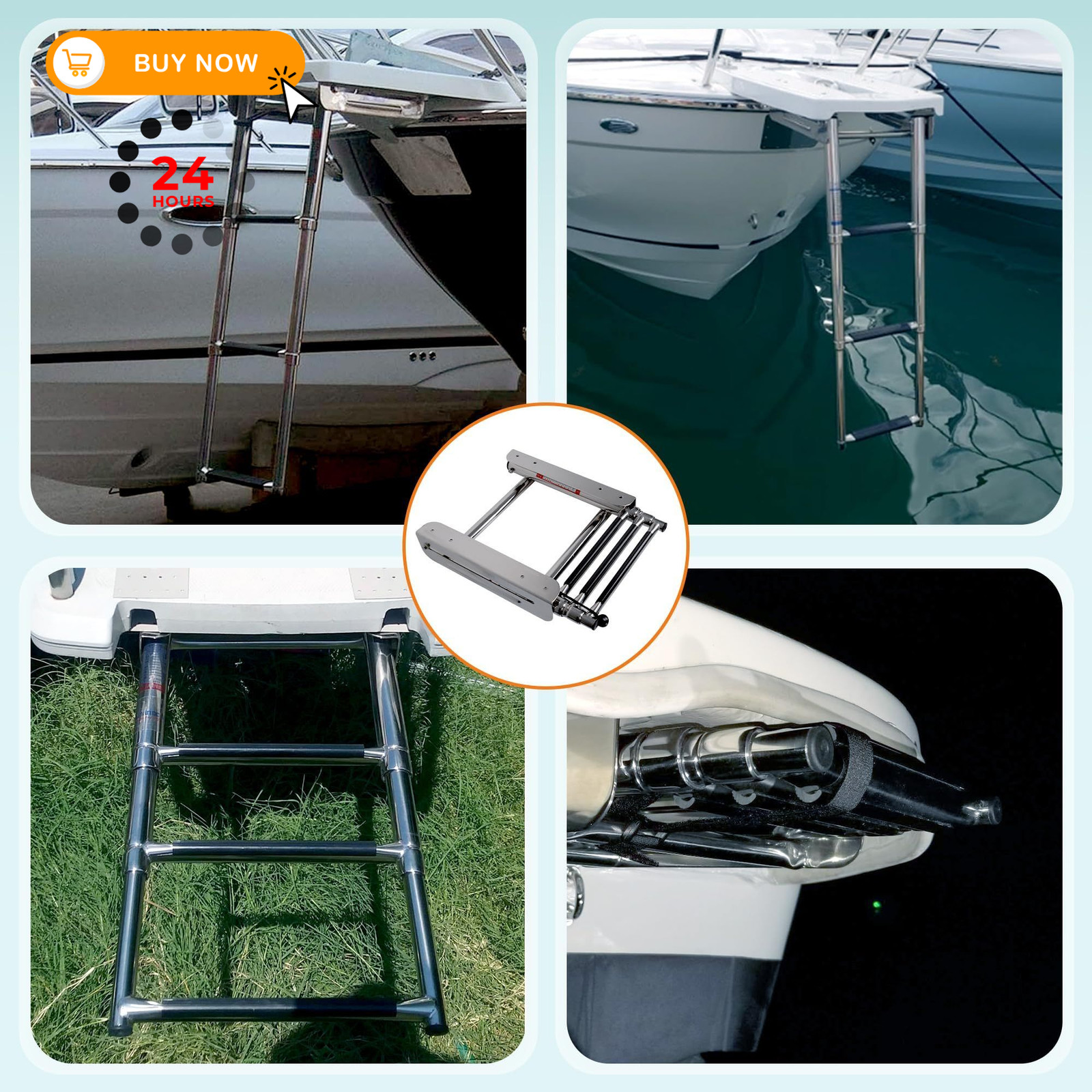 XinKunmarine Pontoon Boat Ladder 3 Step Folding, 3 Step, 3-step Standard
