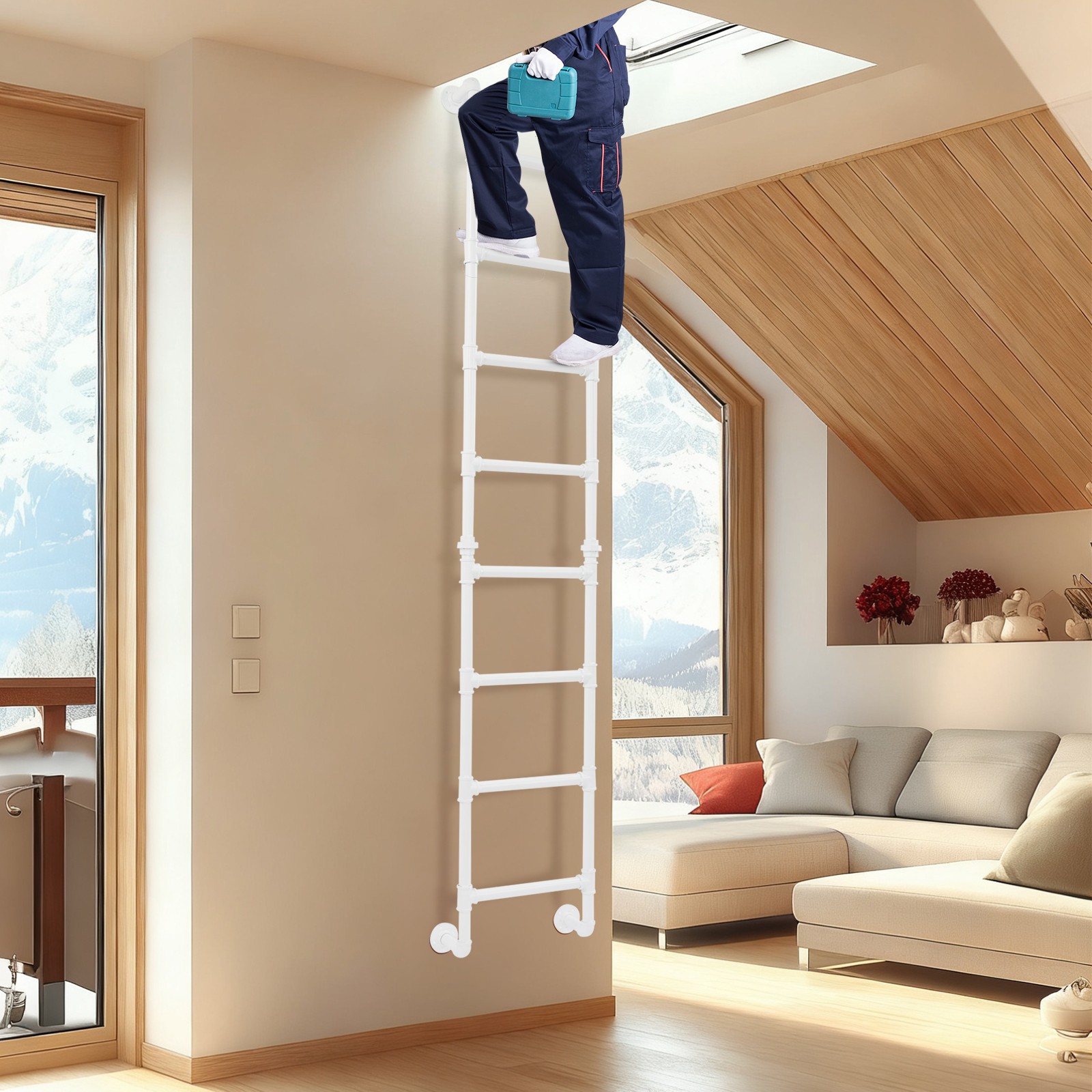 8-Step Ladder Bunk Bed Attic Ladder Wall-mounted High Loft Attic Step Ladders