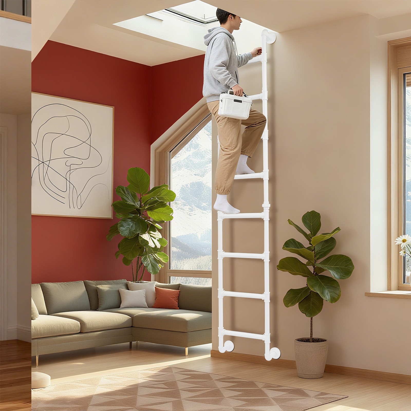 8-Step Ladder Bunk Bed Attic Ladder Wall-mounted High Loft Attic Step Ladders