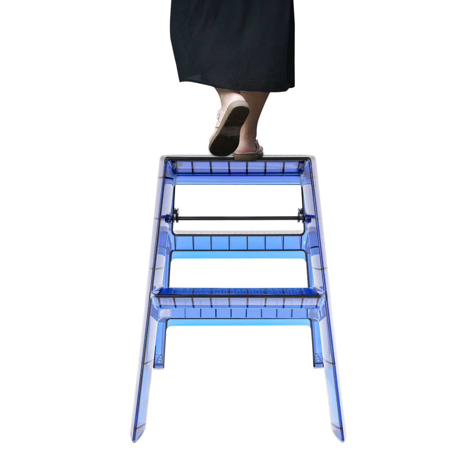 3-Step Folding Ladder Blue Household Portable Stepladder 330lbs Capacity Compact