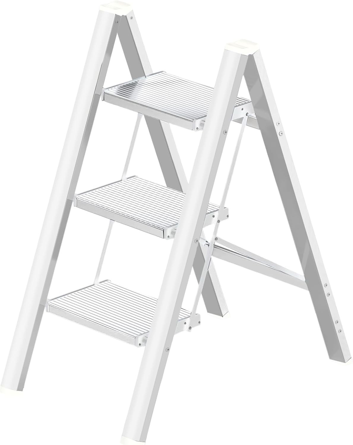 Aluminium 3 Step Ladder Folding Stool-330lb Capacity 3 Step, White New