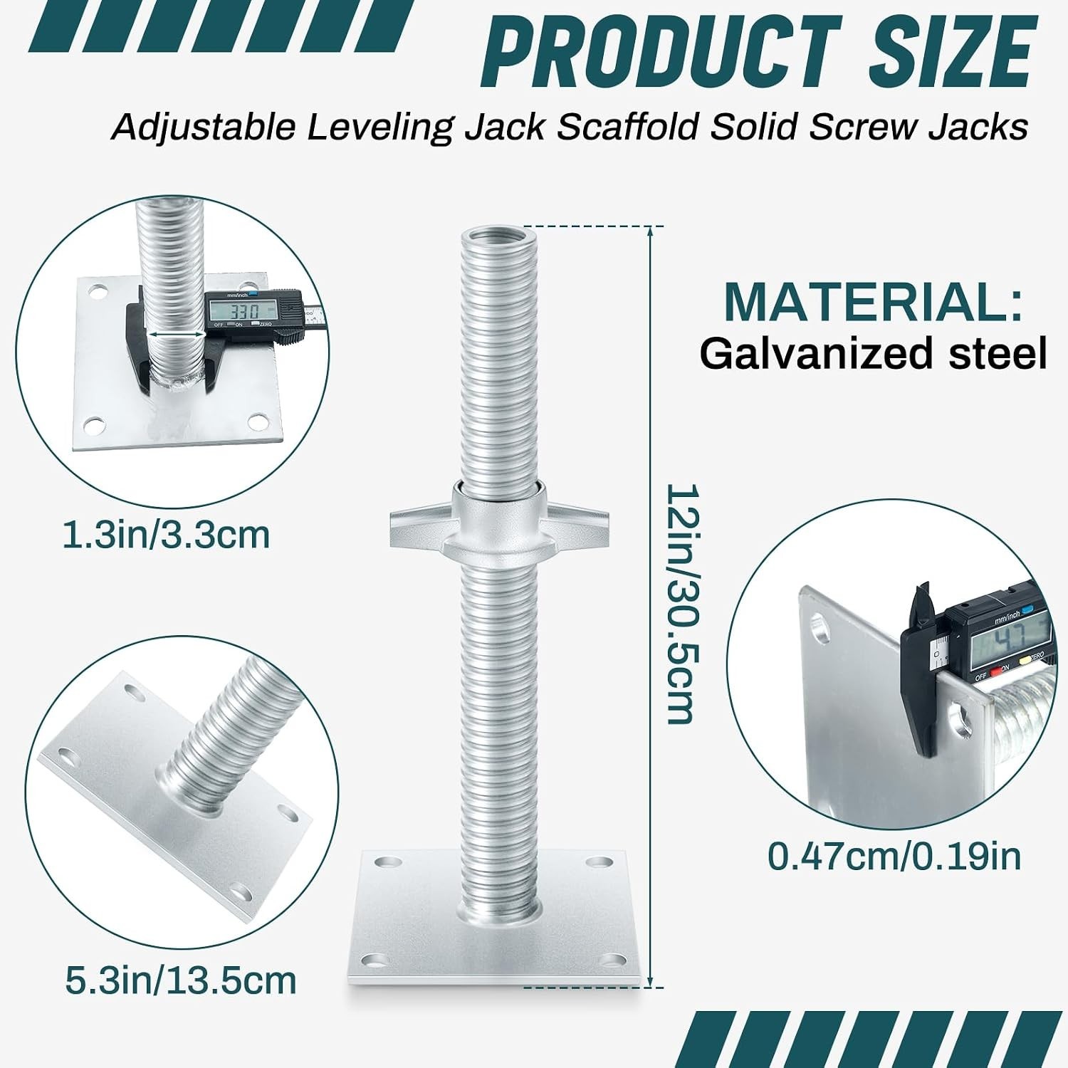 Durable 12 Inch Alloy Steel Leveling Jacks with Base Plate for Scaffolding