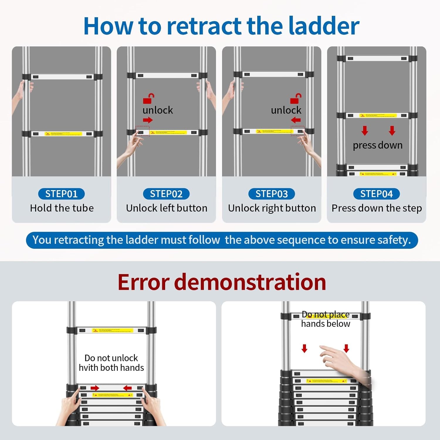12.5FT Telescoping Ladder Aluminum Folding Telescopic Extension Ladder Portable