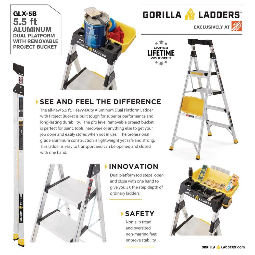 Ladder 5.5 ft Aluminum Dual Platform Project Bucket 300 lb. Capacity IA Rating