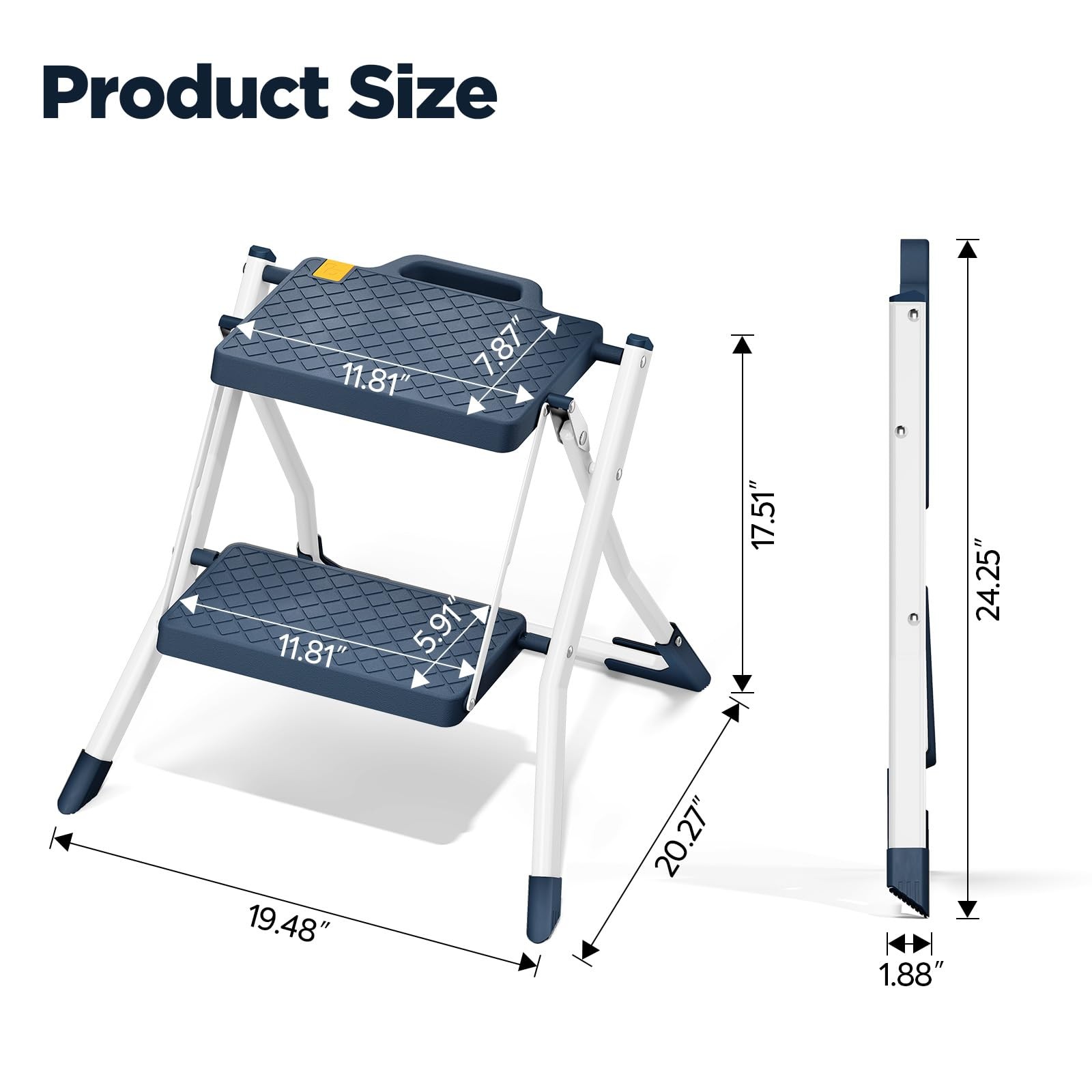 URACKIFY 2 Step Stool Foldable, Ladder with Non-Slip Rubber 2-STEP, Blue