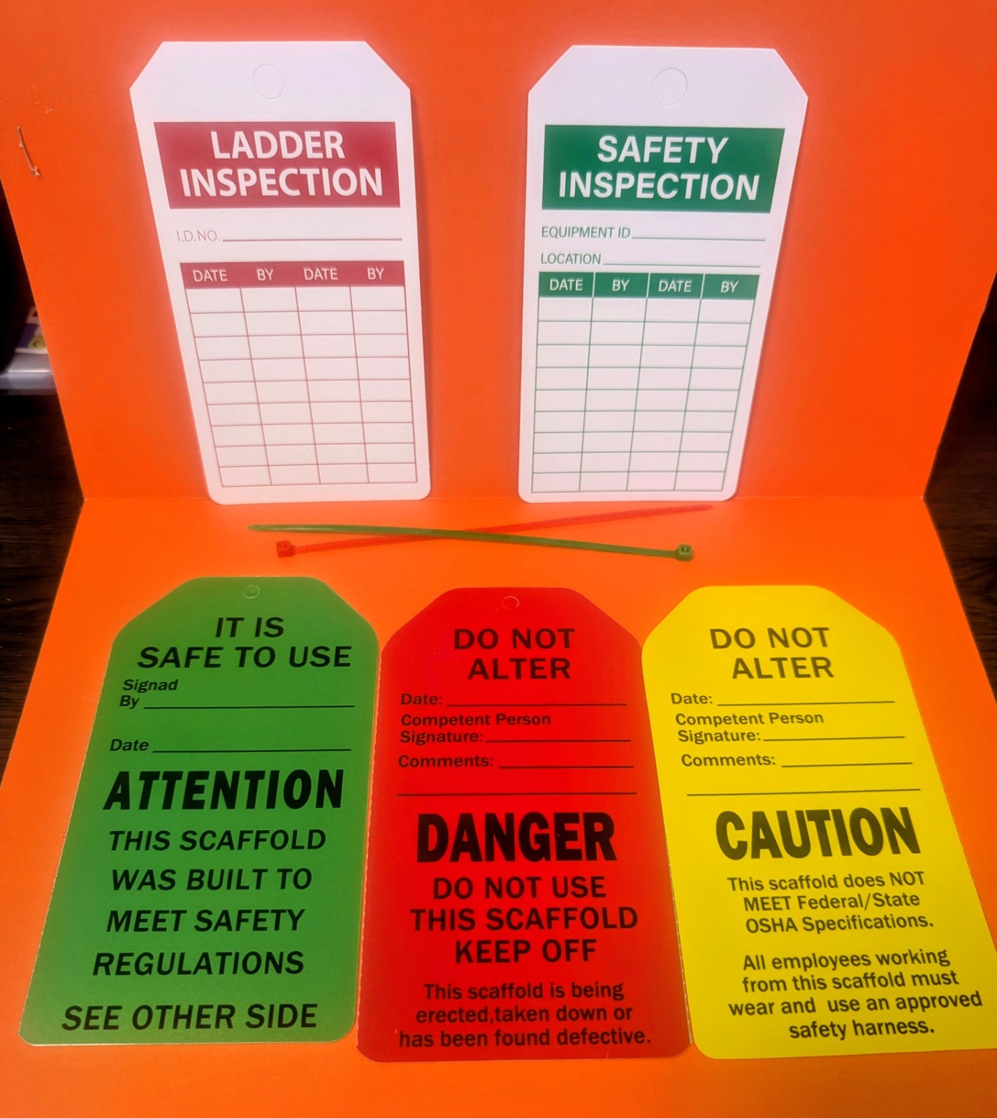 Scaffold Tags – Safety Inspection Kit with Cable Ties – OHSA Approved Safe