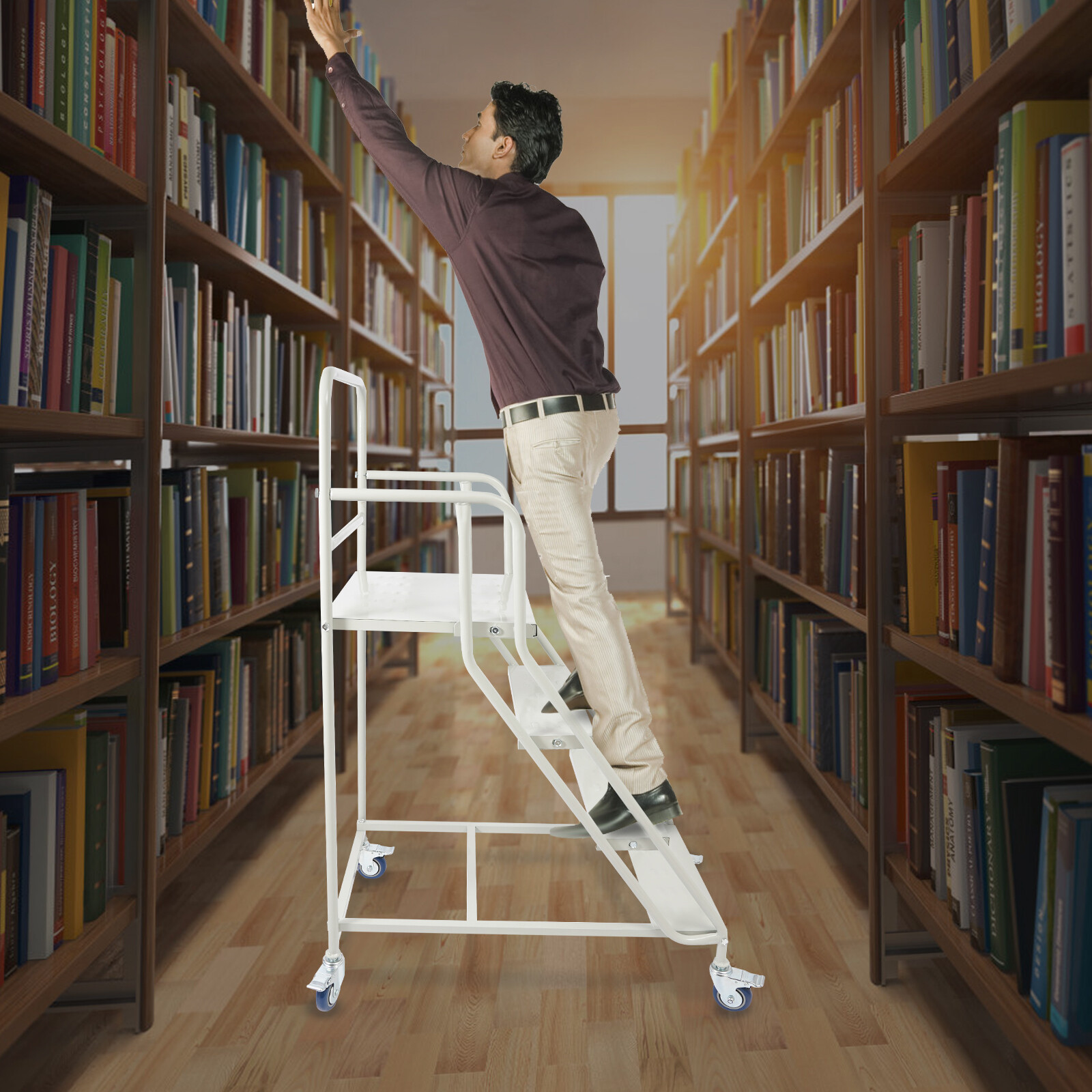 400kg 4 Step Rolling Stair Industrial & Warehouse Stair Ladder Floor Standing