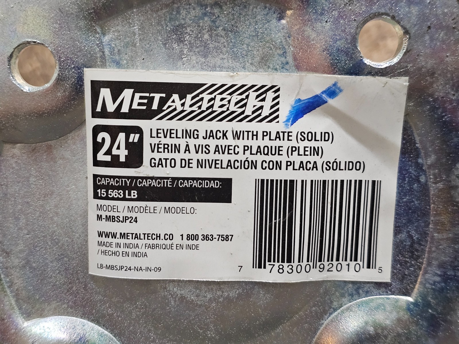 Metaltech M-MBSJP24 Adjustable Leveling Jack with Plate, Steel, Galvanized