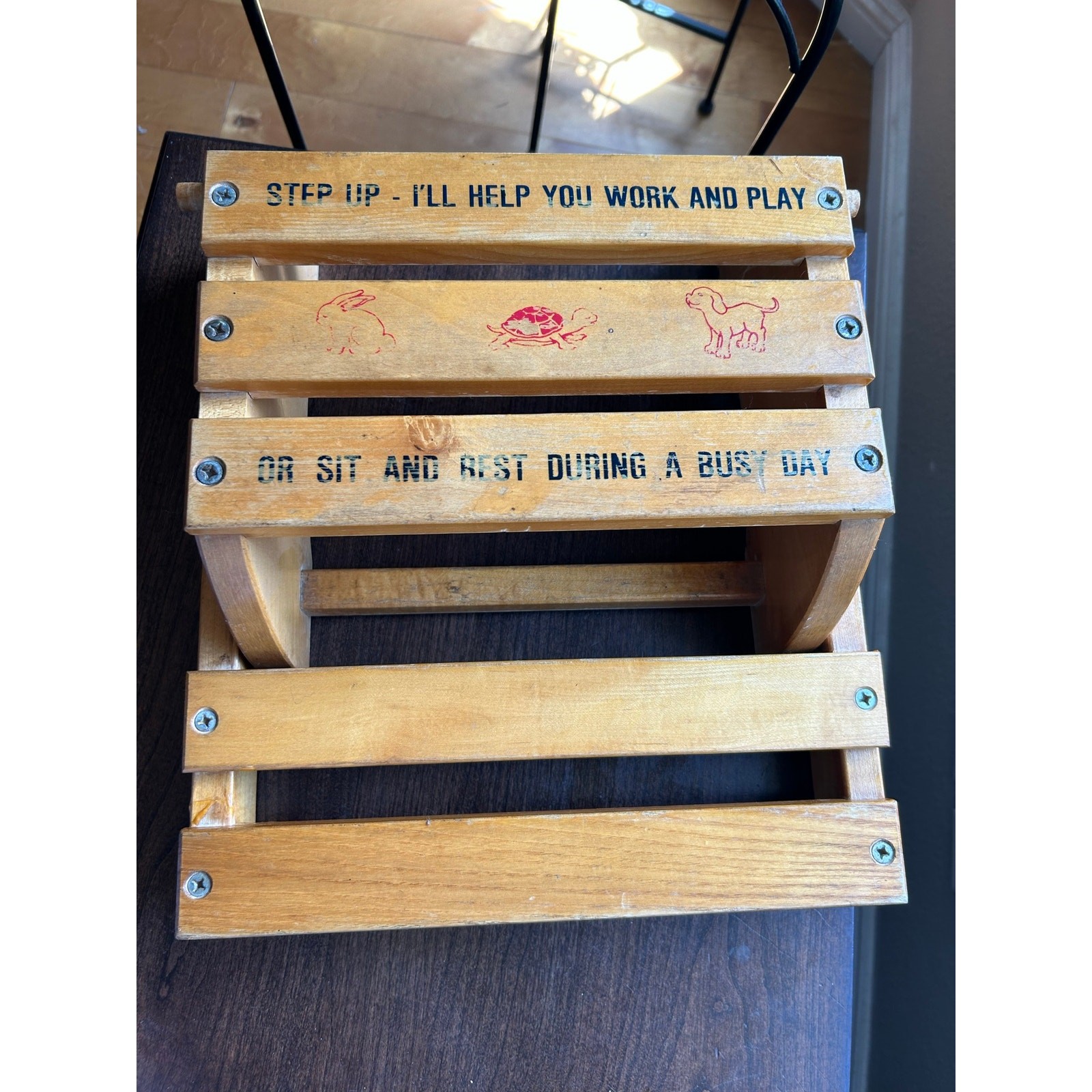 vintage Nu-Line Industries wood children’s folding step stool chair combo 1950s