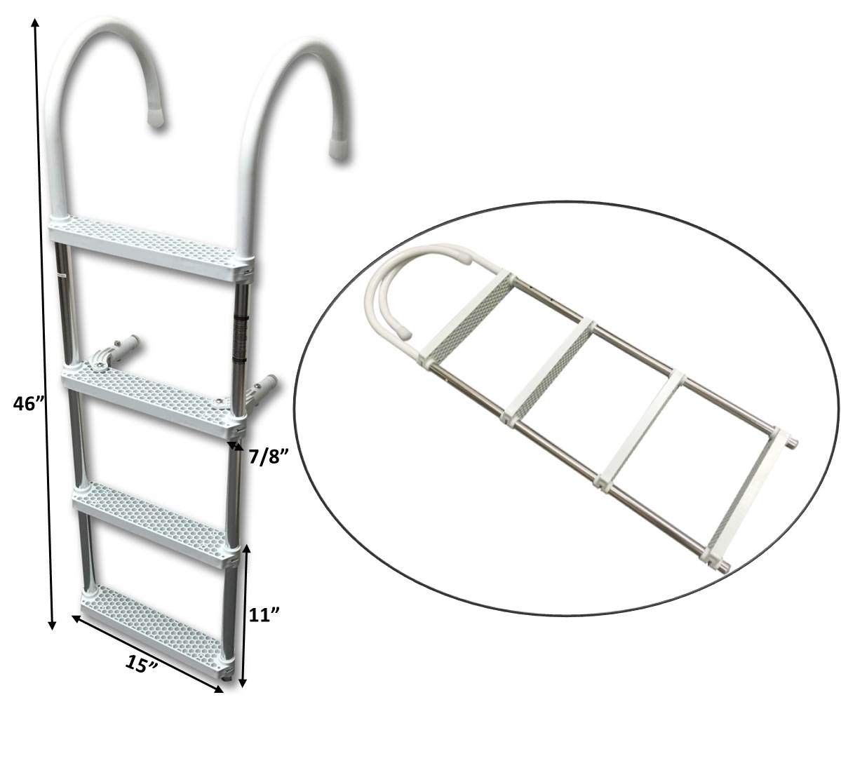 Marine Boat Aluminum White POLYETHYLENE Swim Boarding 4 Steps 46″x15″,