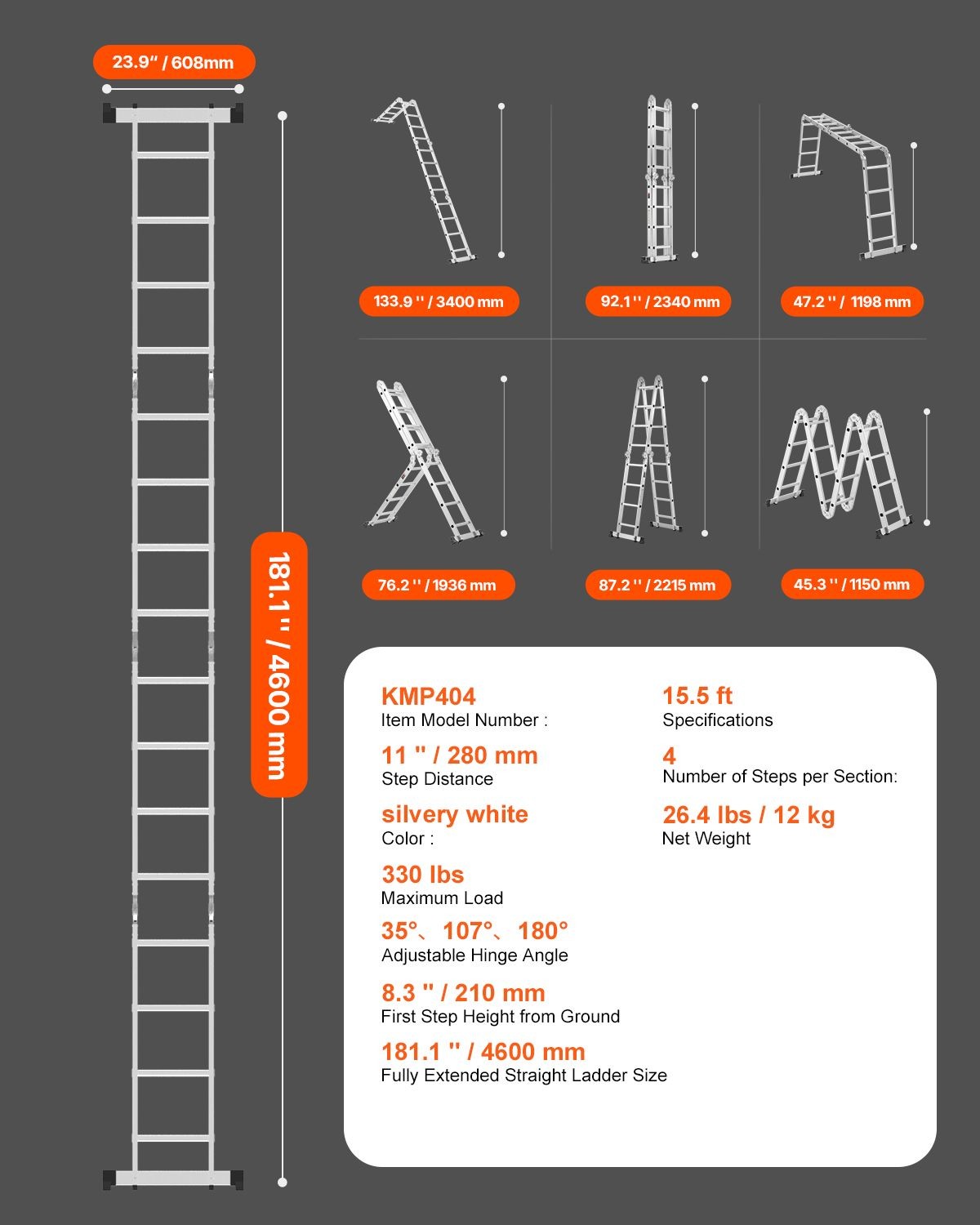 Multi – Purpose Folding Ladder, 7 – in – 1 Tall Extension Step Ladder, A Frame 4