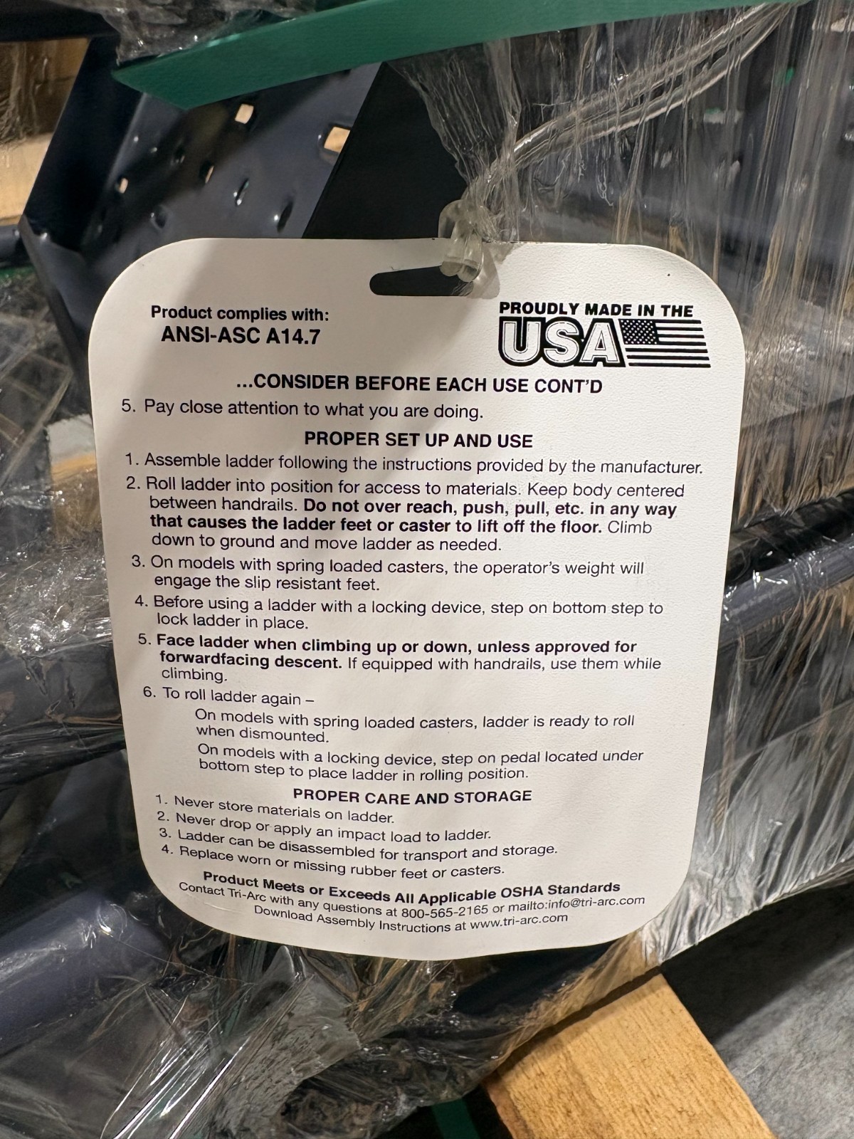 NEW 6 Step Steel Rolling Safety Ladder 16″W x 10″D Perforated Tread 36″ Handrail