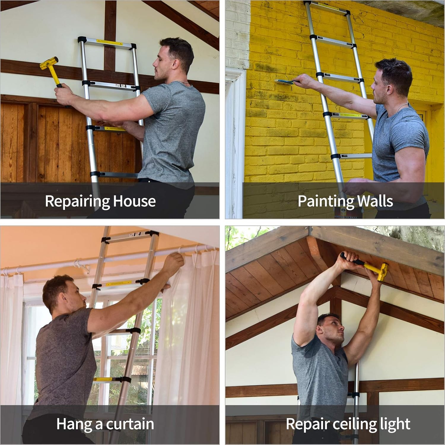12.5FT Telescoping Ladder Aluminum Folding Telescopic Extension Ladder Portable