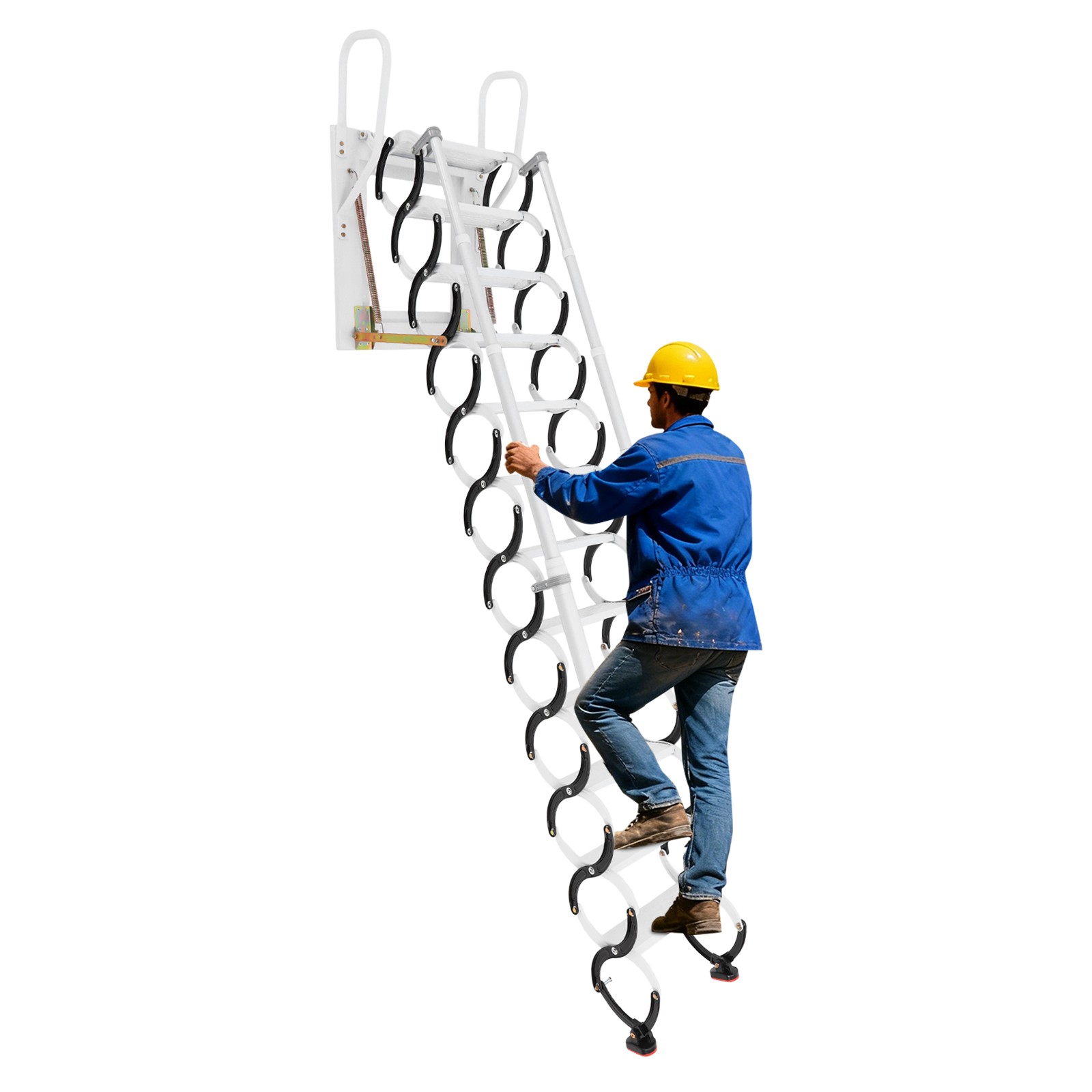 12 Steps Ladder Wall-Mounted Ladder w/Handrail Telescopic Ladder 661.39lbs