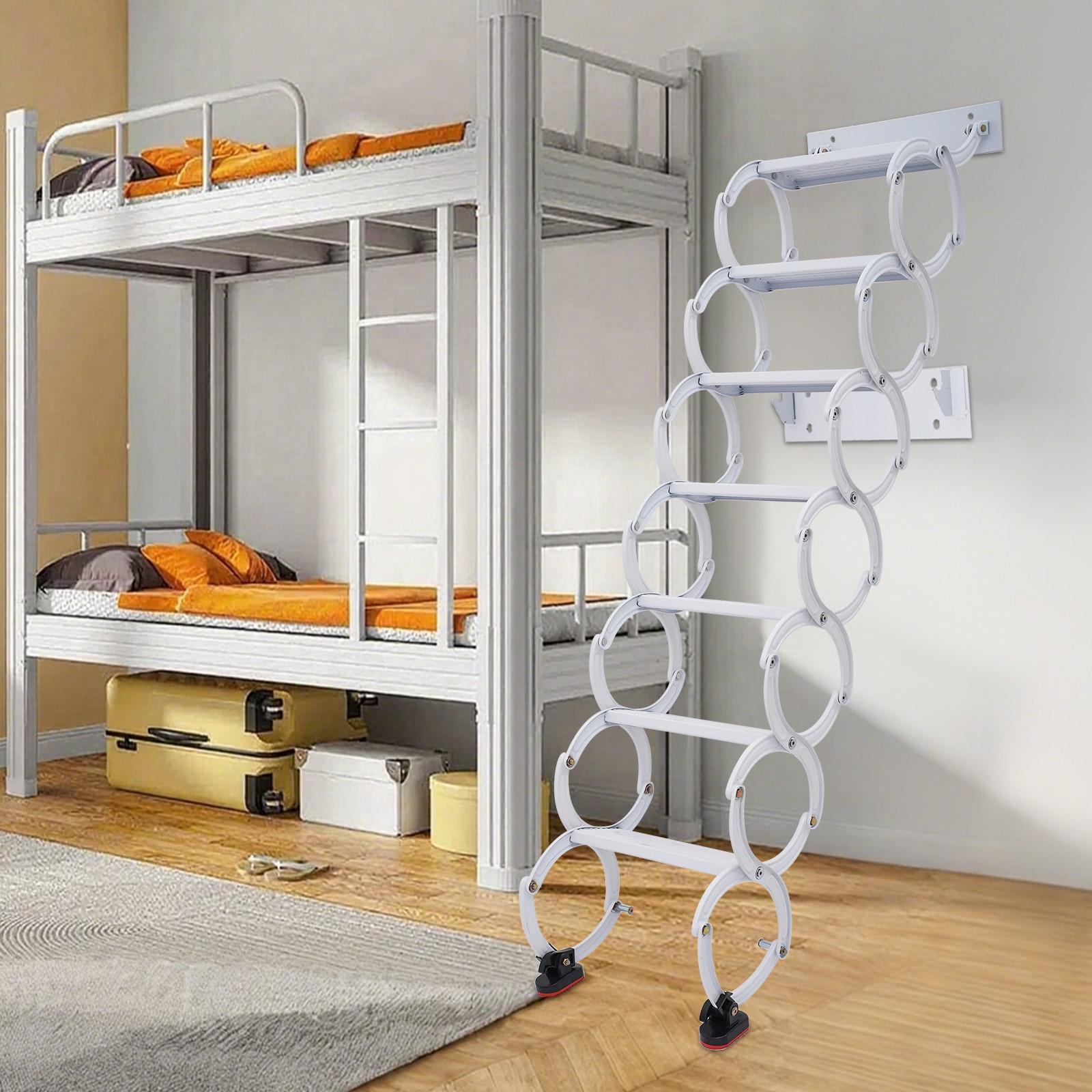 7 Steps Wall Mounted Retractable Ladder Attic Ladder Pull Down Telescoping Step